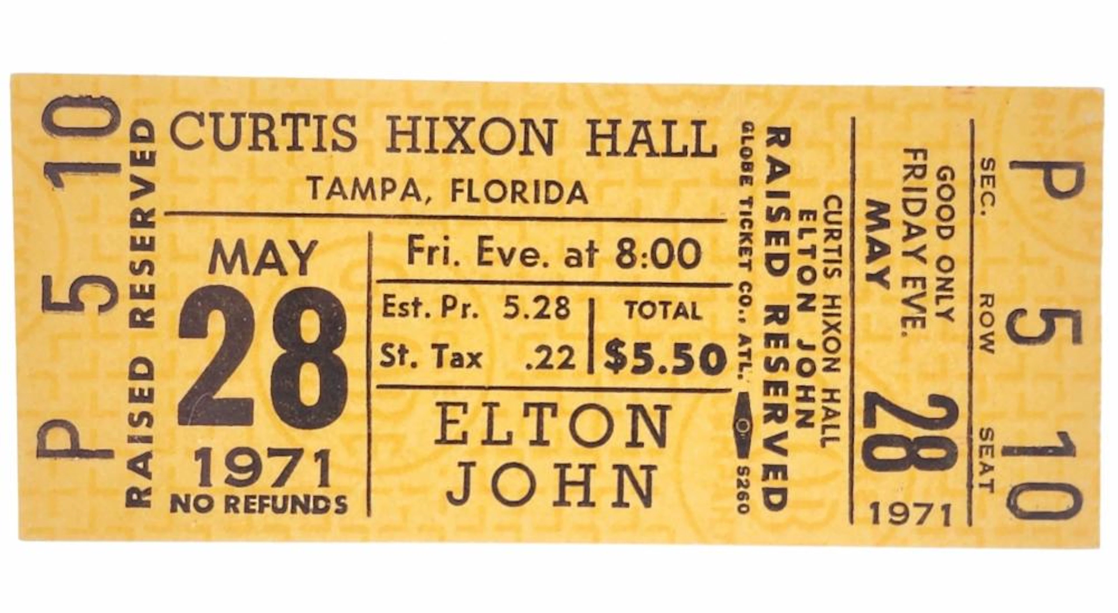 1971 Elton John Unused Concert Ticket
