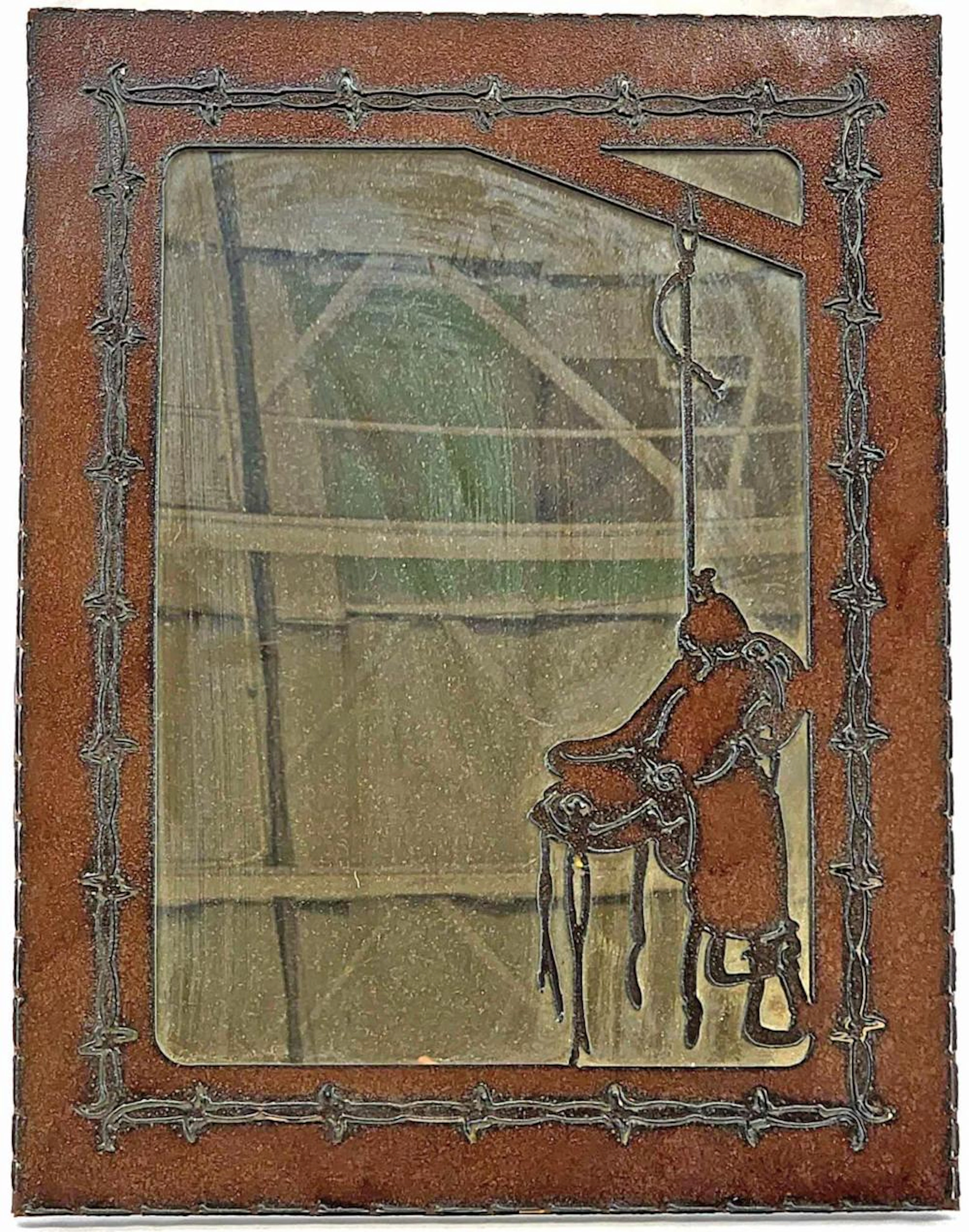 Rustic Western Metal Saddle Bag Wall Mirror