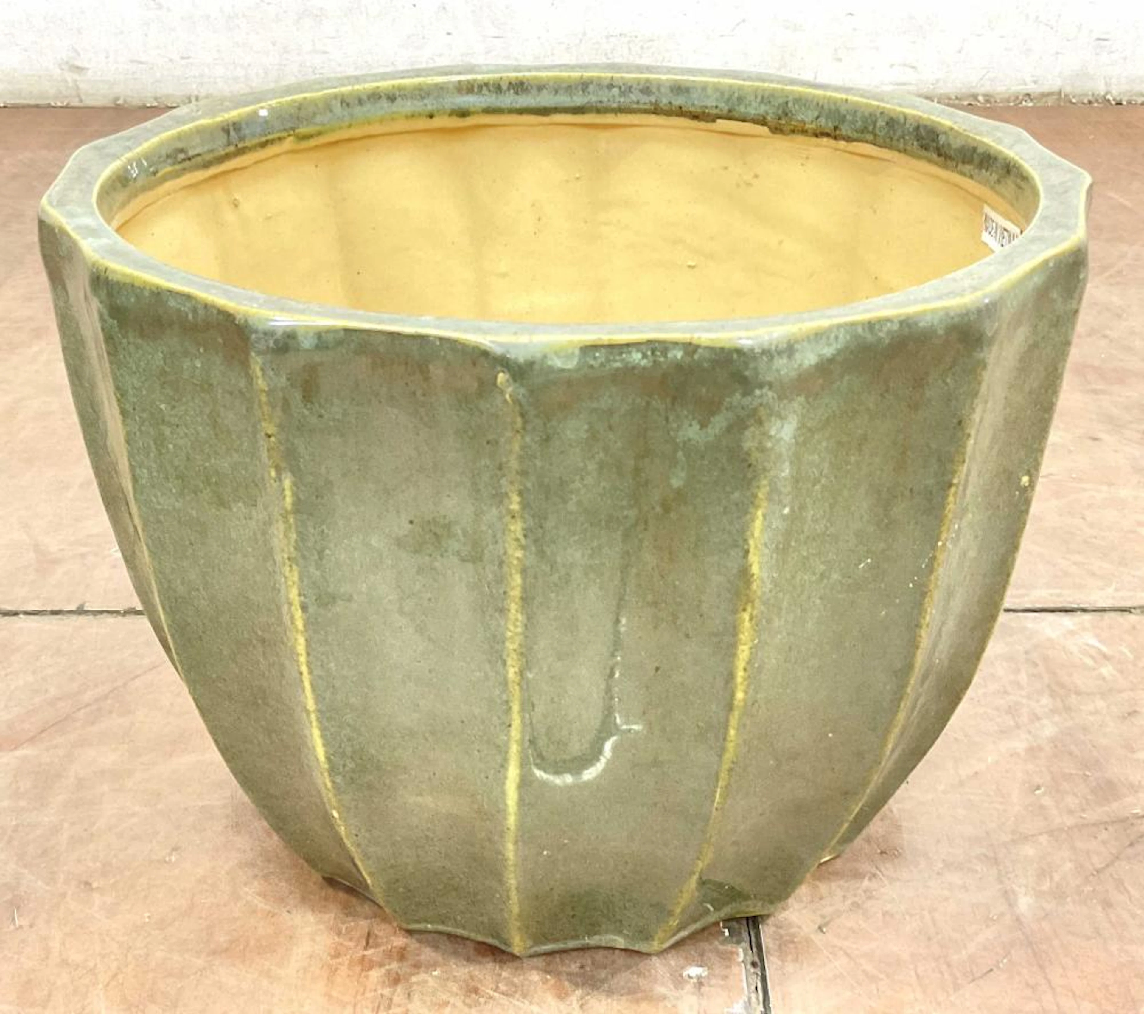 Glazed Avocado Green Fluted Ceramic Planter