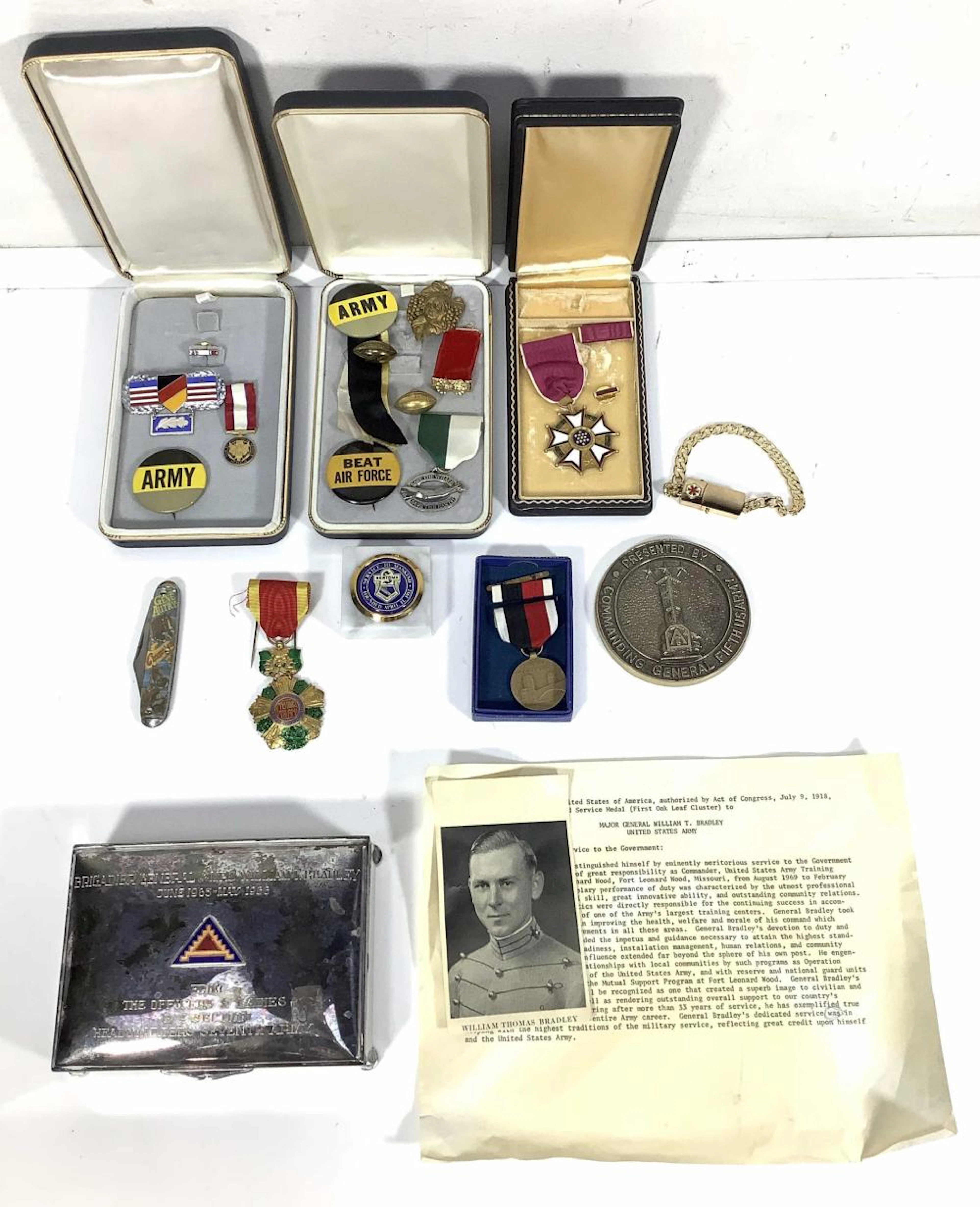 U.S. Military Medals, Silver Plate Cigarette Box