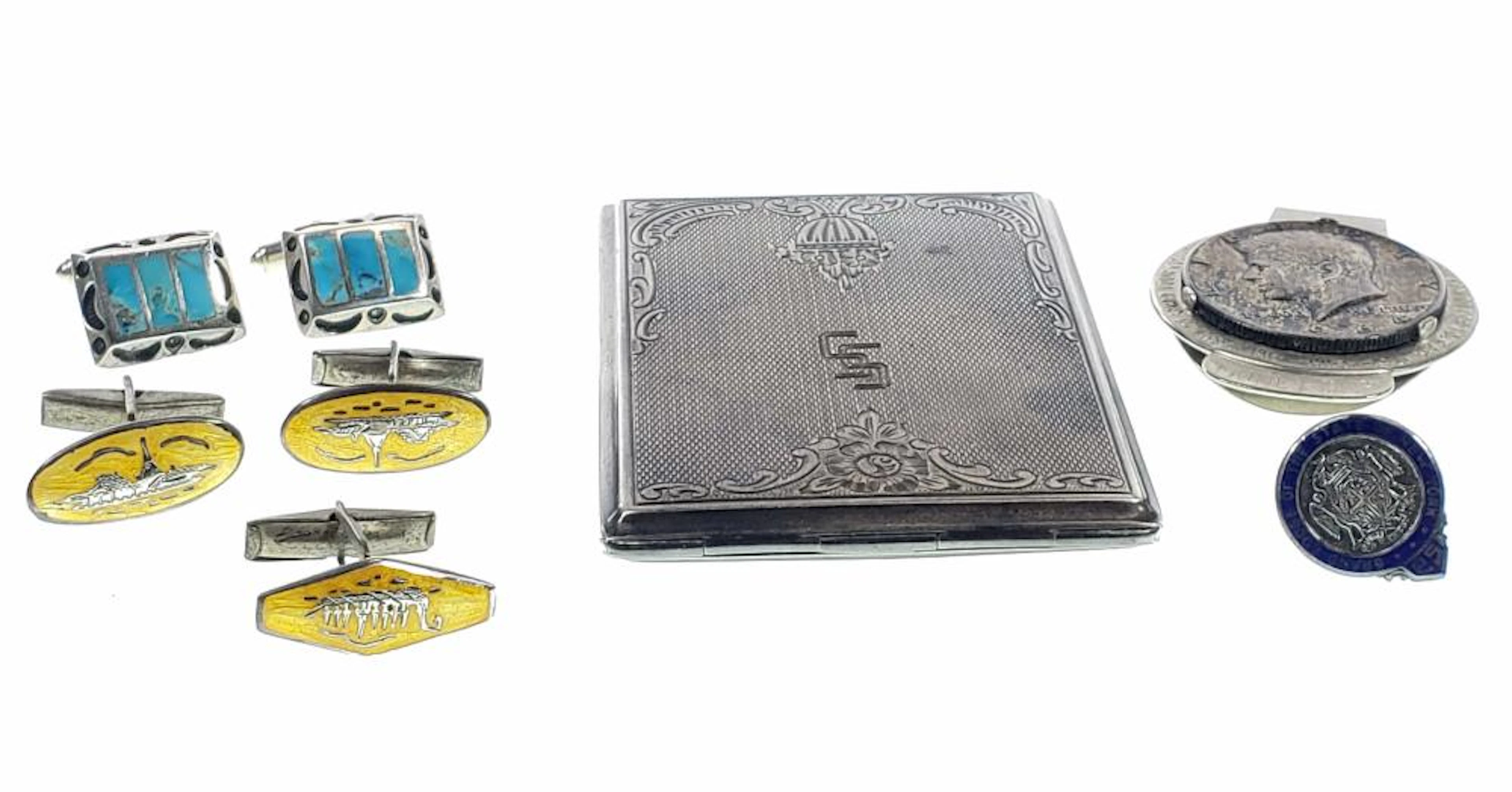 Assorted Silver Jewelry, Pin, Money Clip