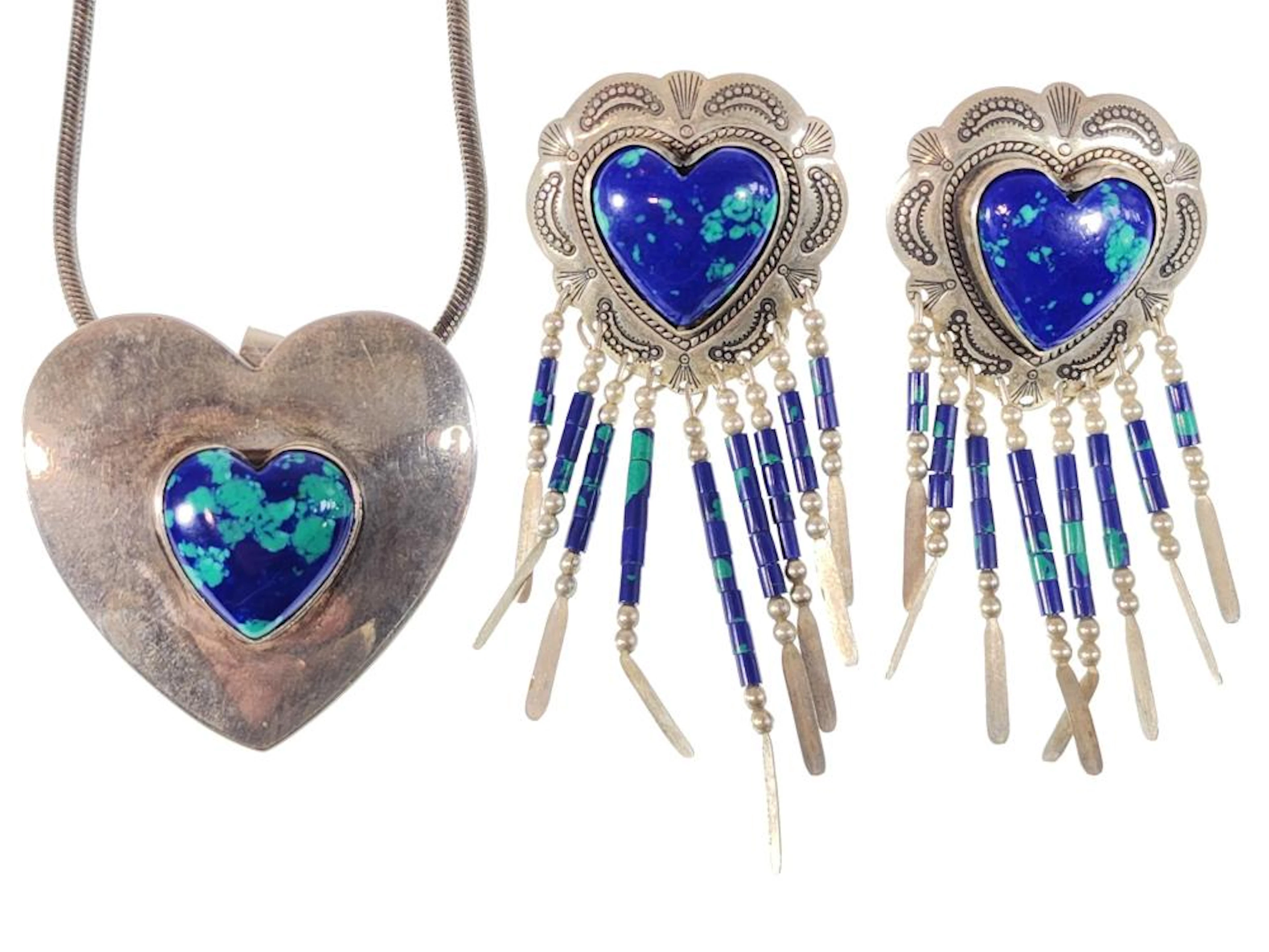H. Lewis Sterling Silver & Azurite Earrings & Necklace