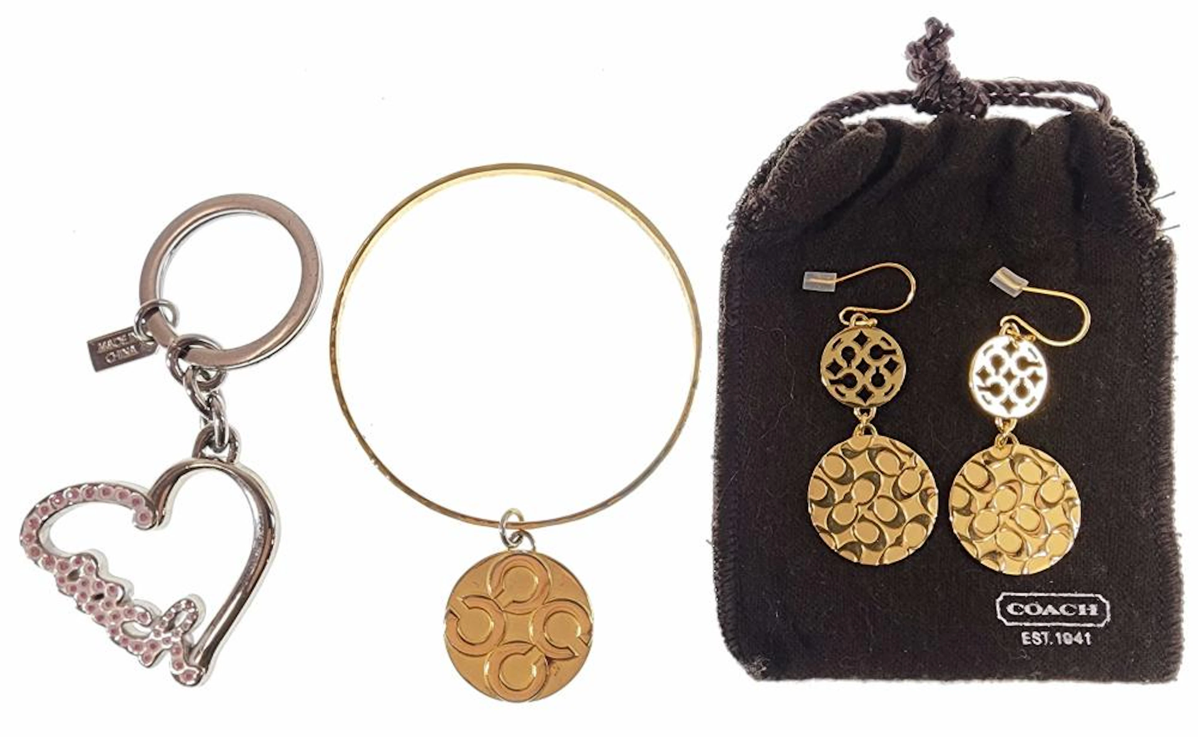 (3pc) Coach Designer Earrings, Bracelet & Keychai