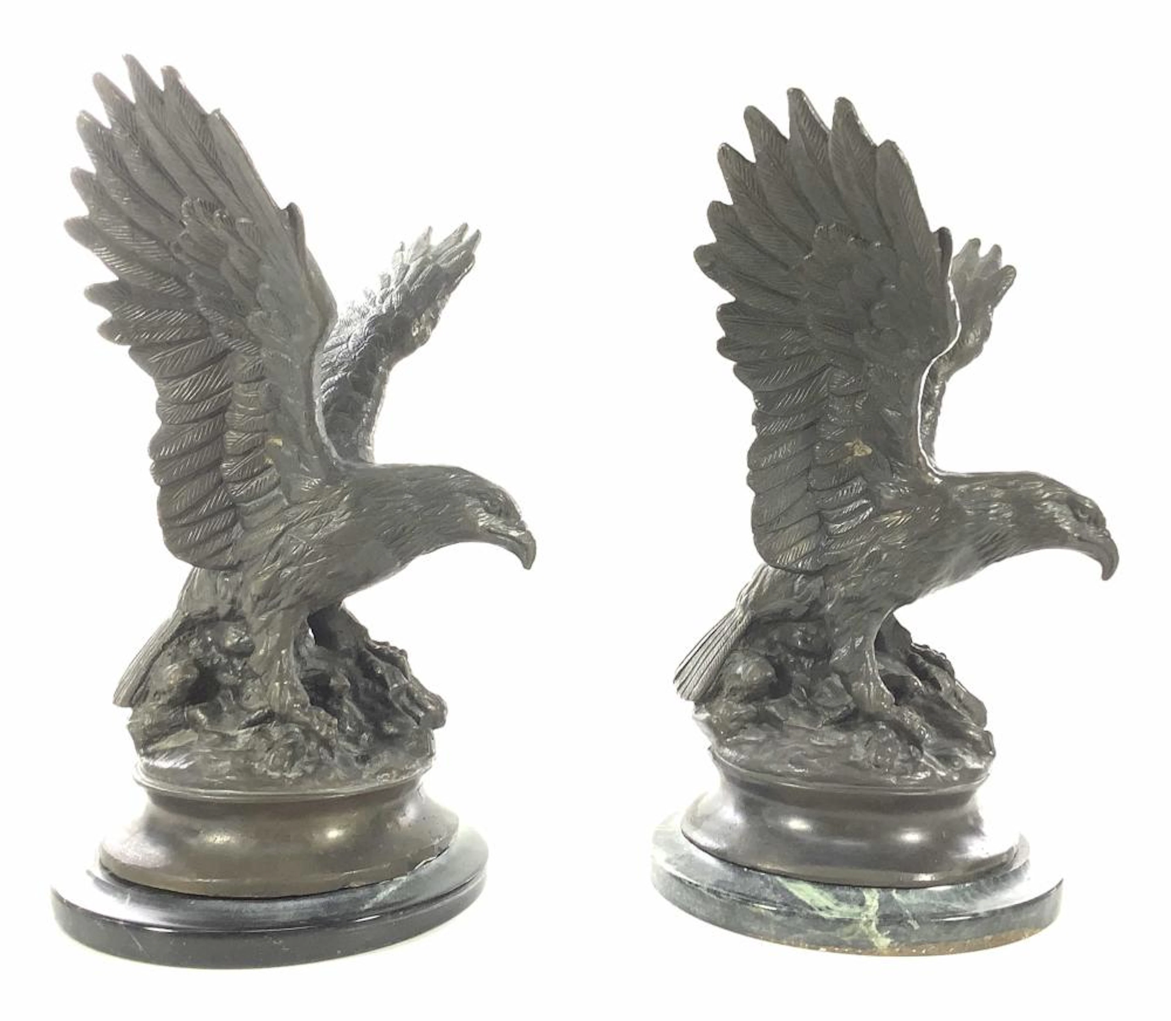 (2) Vintage Bronze Eagle Sculpture Book Ends