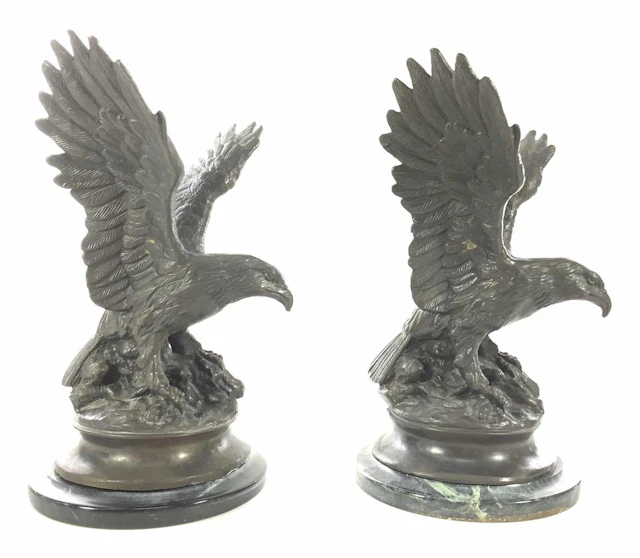 (2) Vintage Bronze Eagle Sculpture Book Ends