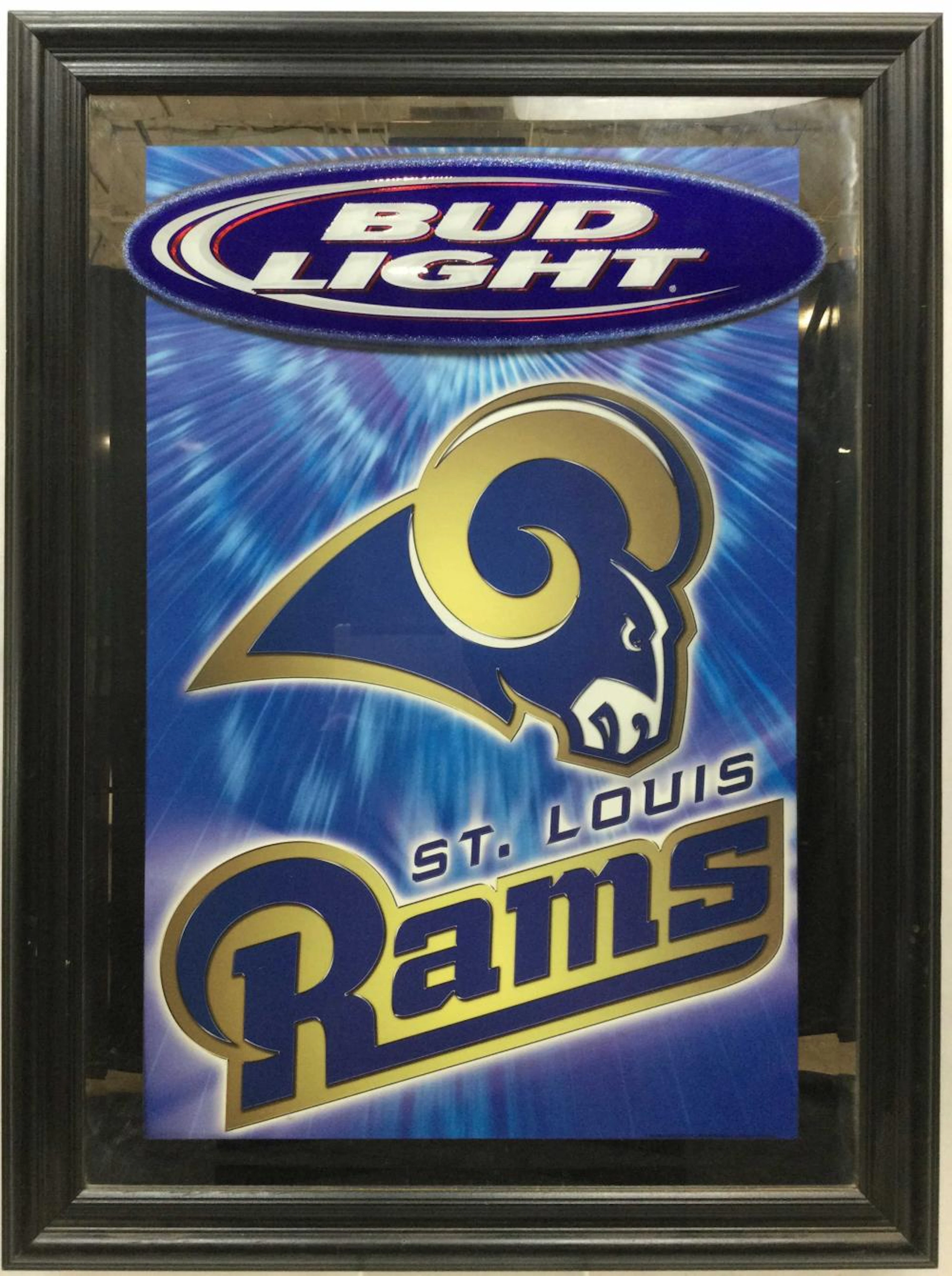 Bud Light Framed Beveled Mirrored Bar Sig