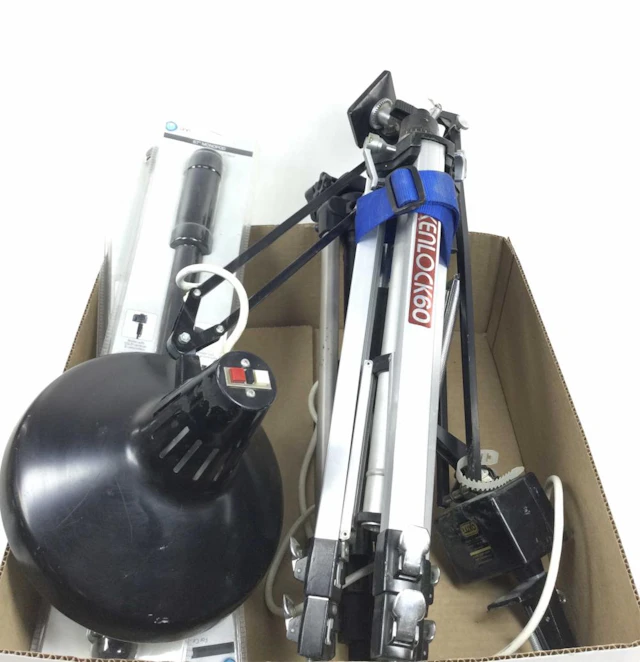 Assorted Tripods, Monopods, Clamping Desk Lamp