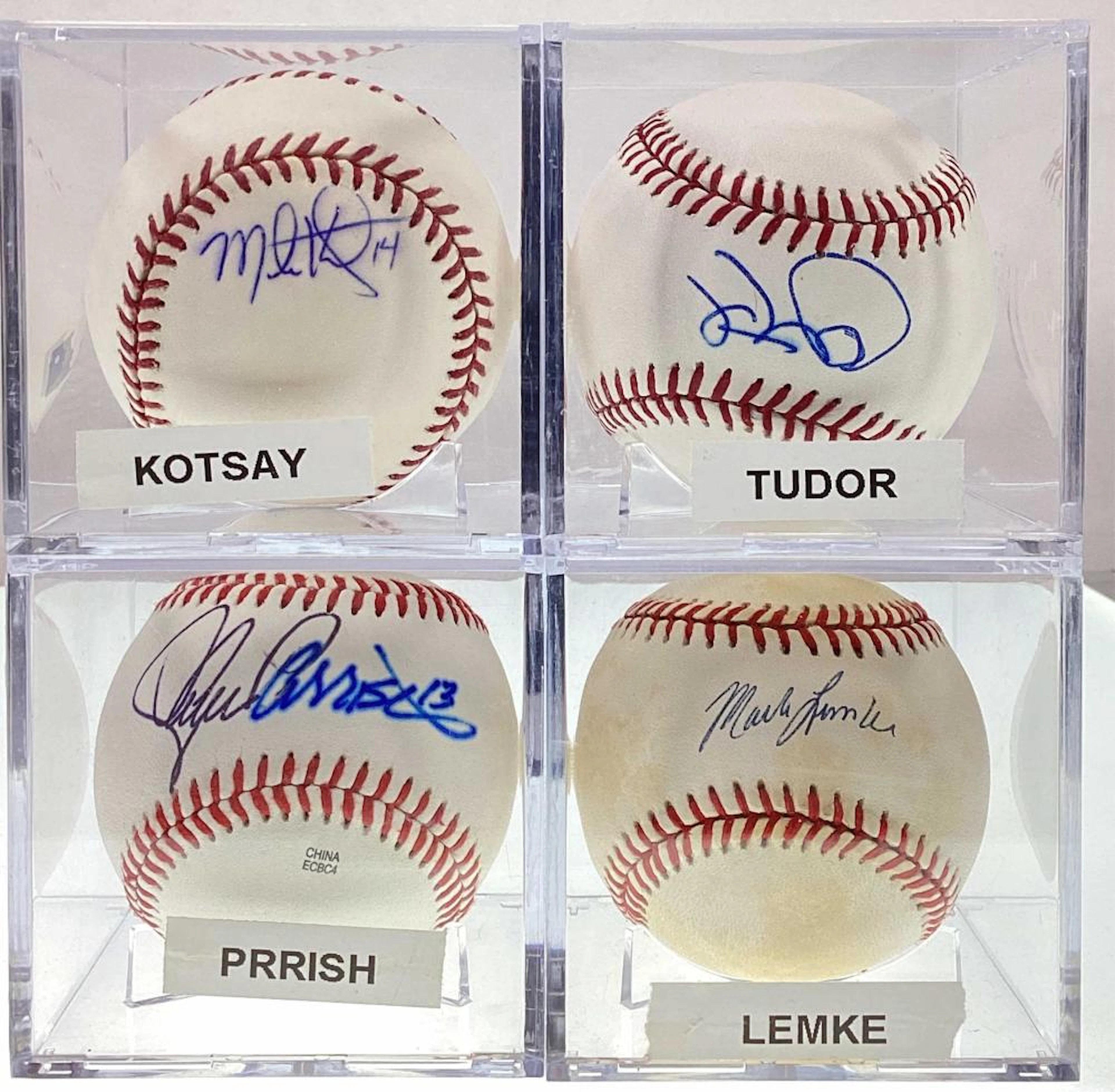 (4) Autographed MLB Baseballs In Protective Cases