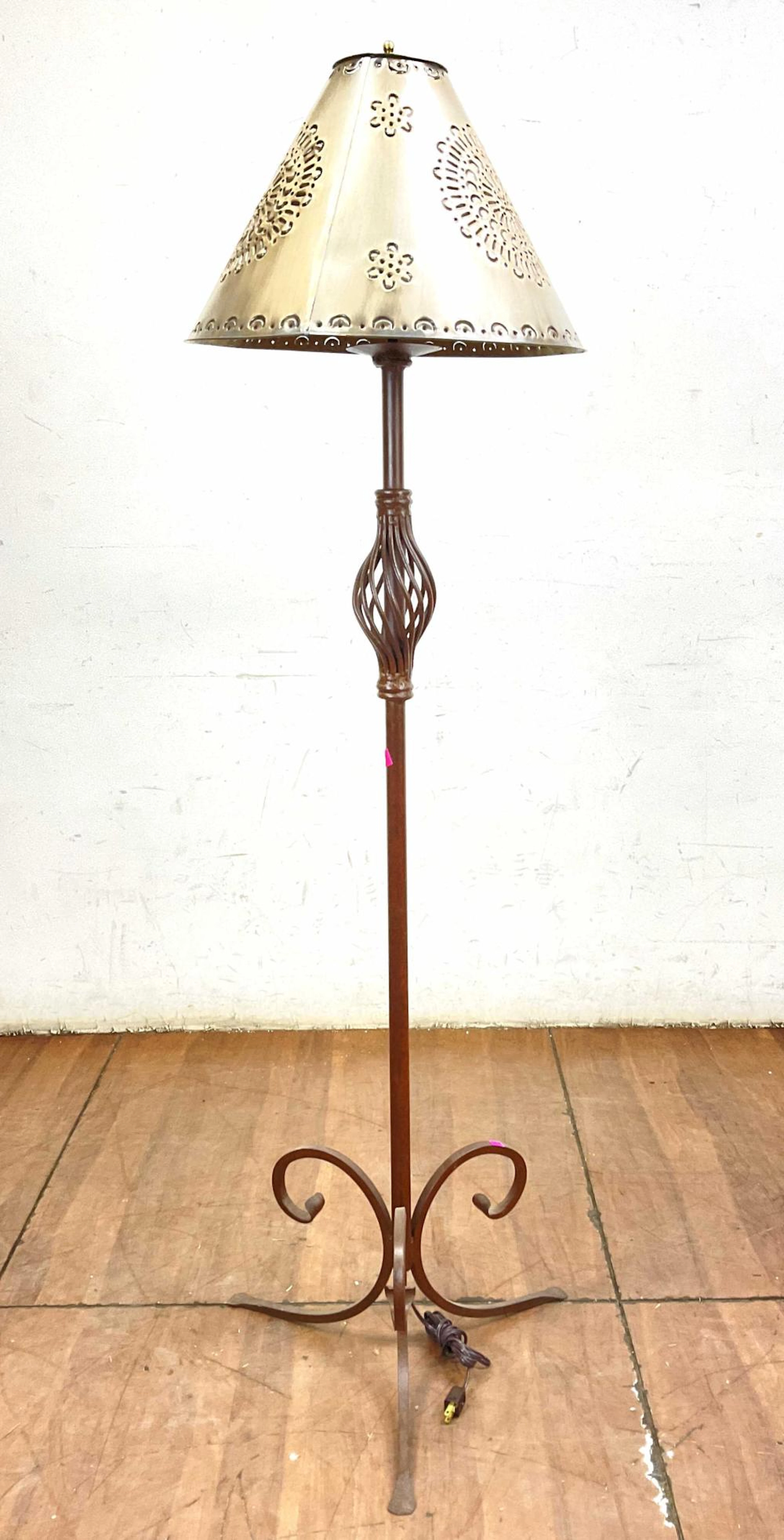 Southwestern Style Iron Floor Lamp w/ Tin Shade