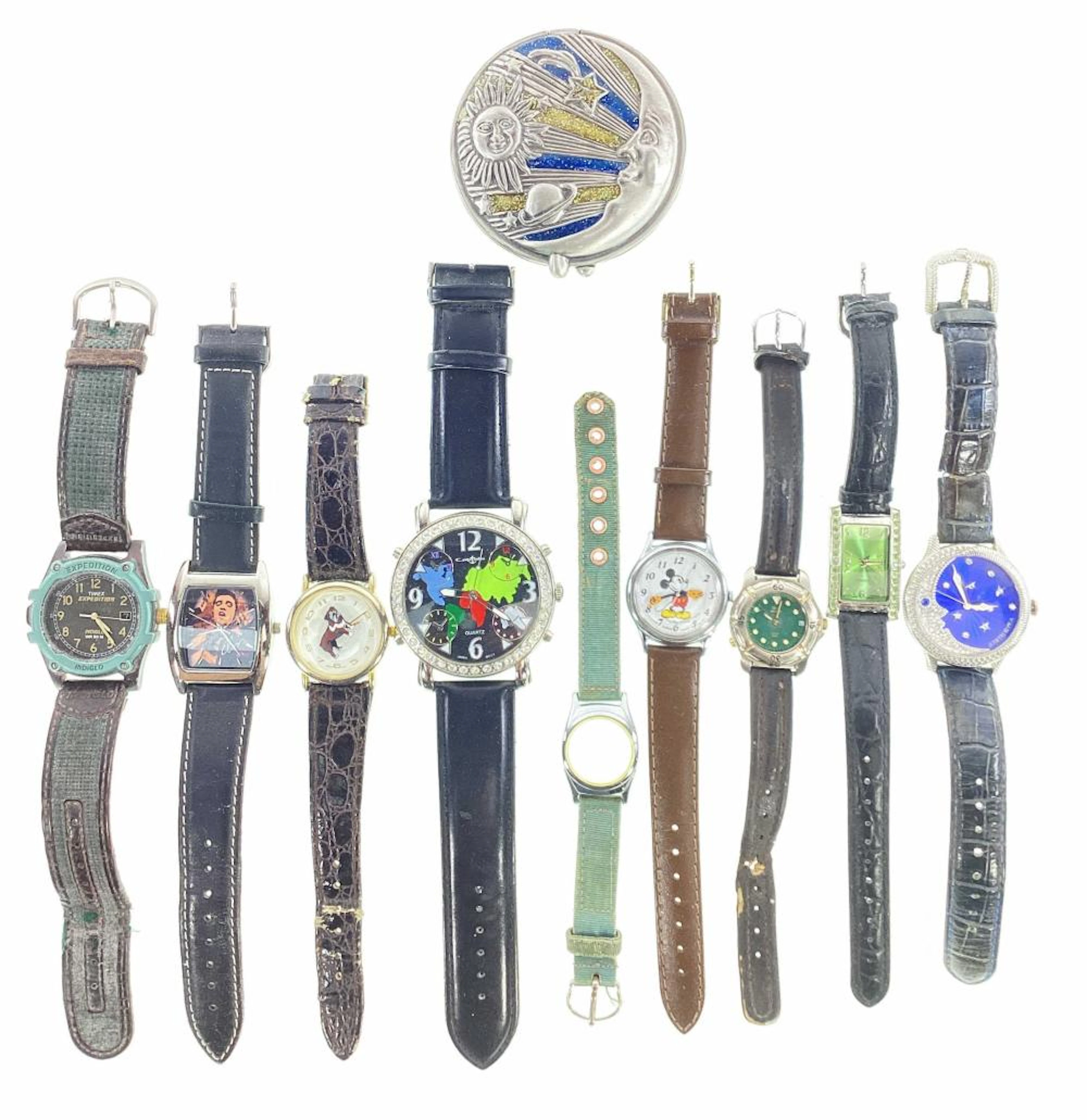 (8) Wrist Watches, Watch Case & Hand Vanity Mirror