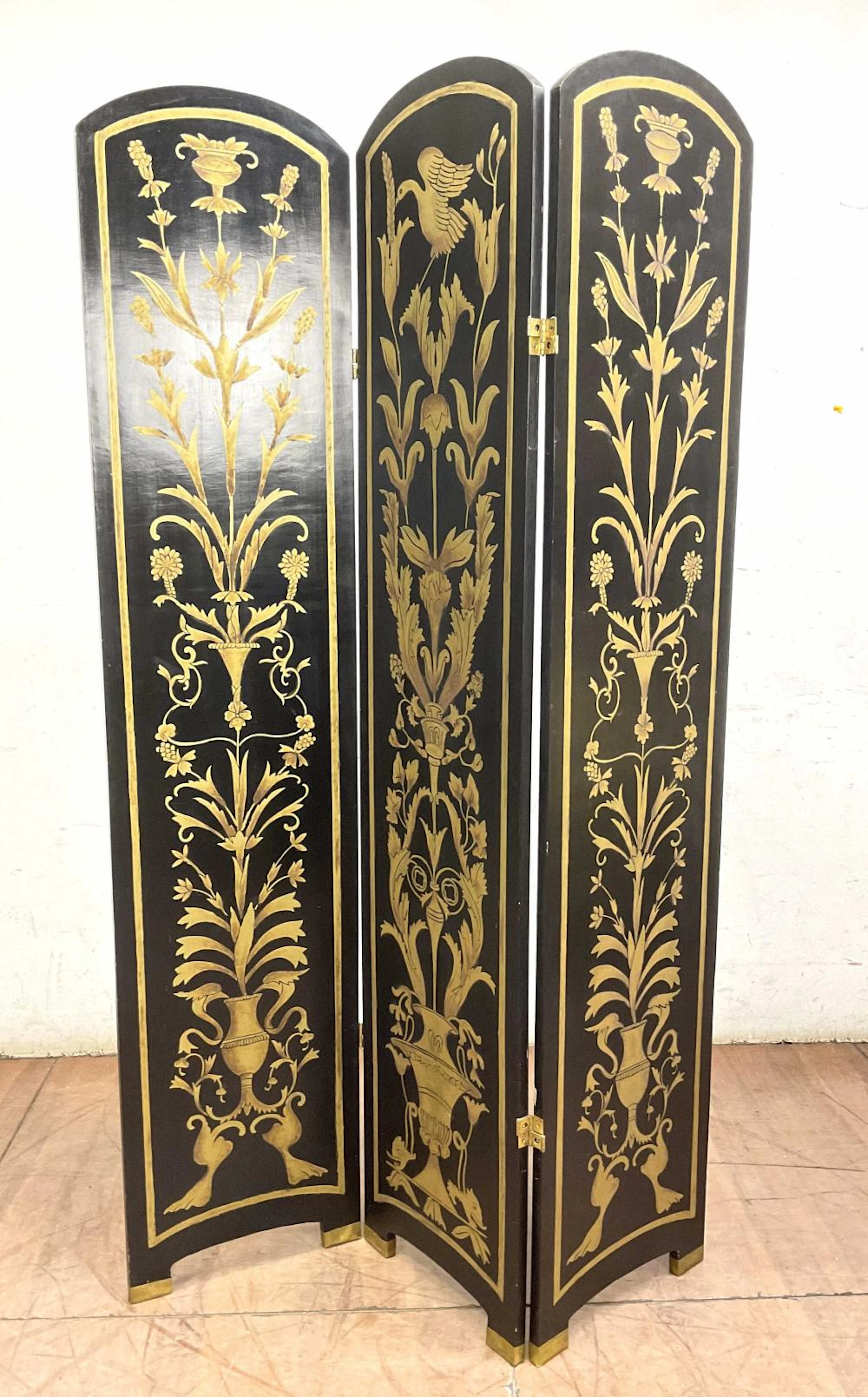 3-panel Floor Screen w/ Traditional Print Motif