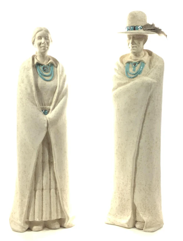 (2) Ceramic Native American Man & Woman Figurines