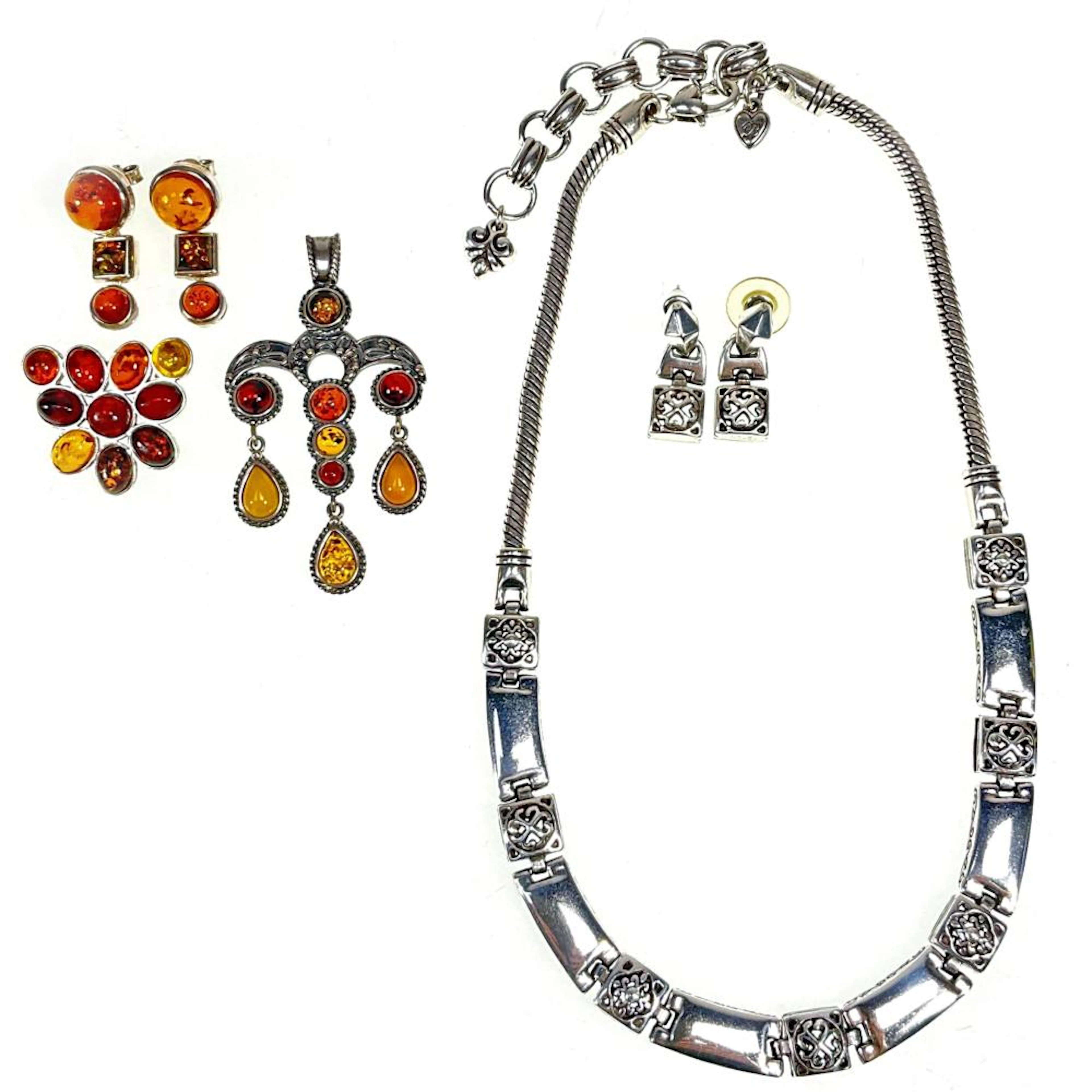 (7pcs) Sterling Silver, Amber & Brighton Jewelry Set