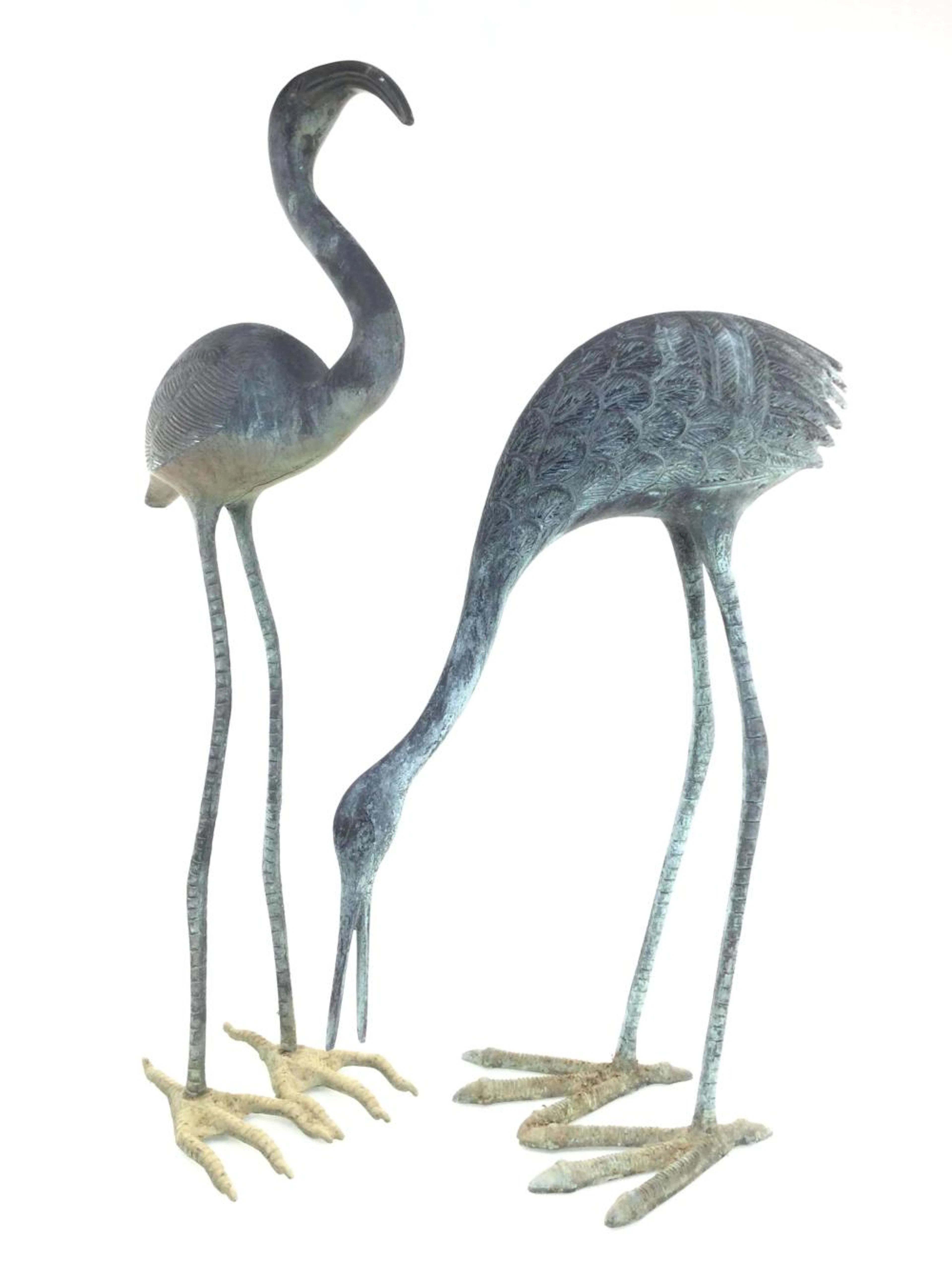 Vintage Cast Metal Crane Bird Sculptures
