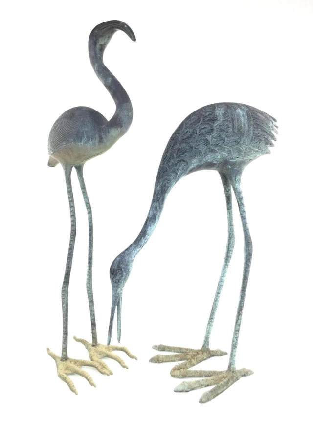 Vintage Cast Metal Crane Bird Sculptures