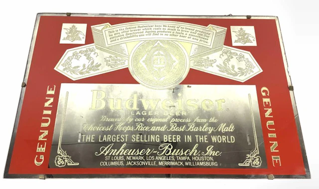 Vintage Budweiser Mirrored Glass Wall Sig