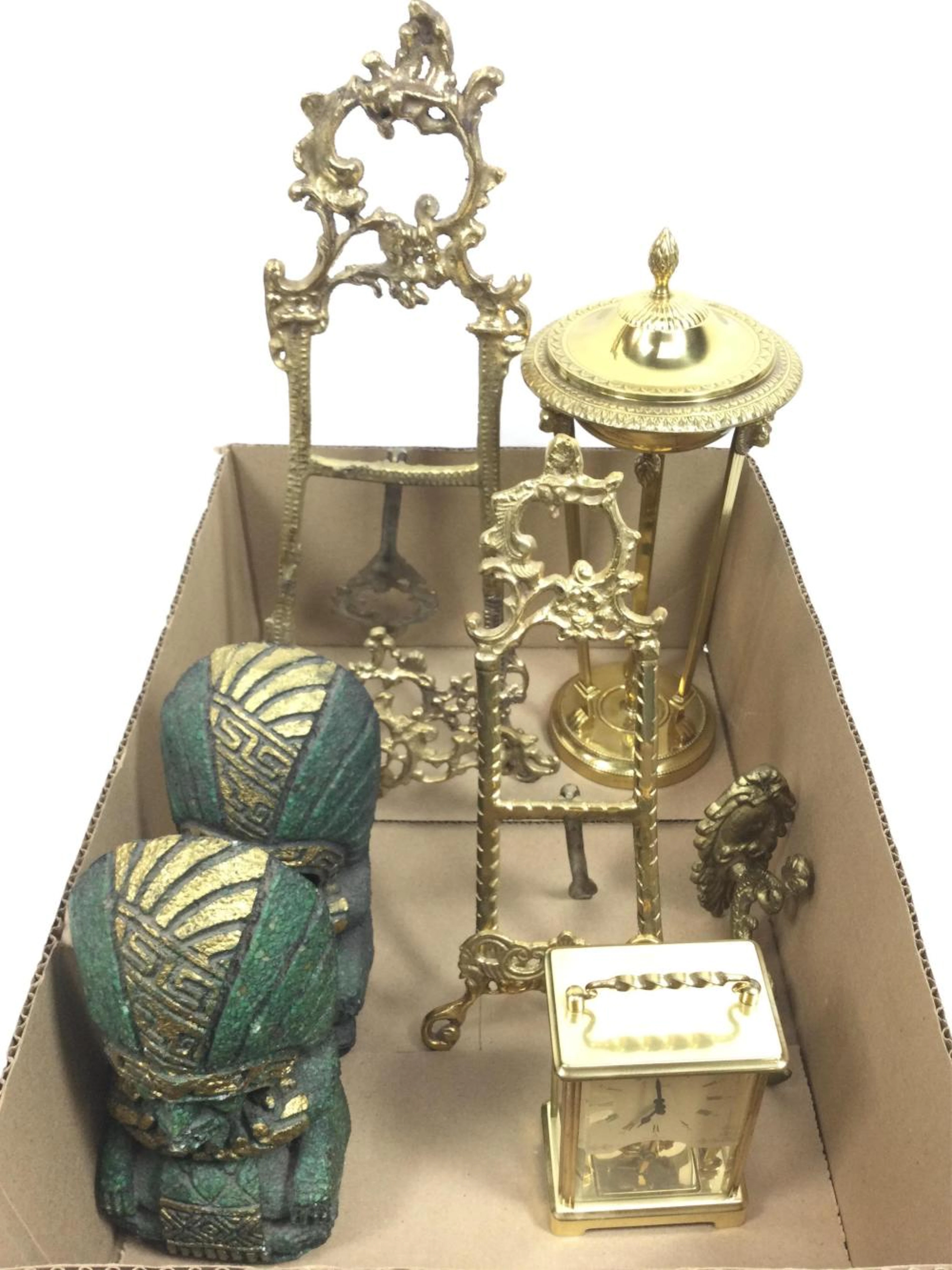 Vintage Brass Easels, Compote, Clock