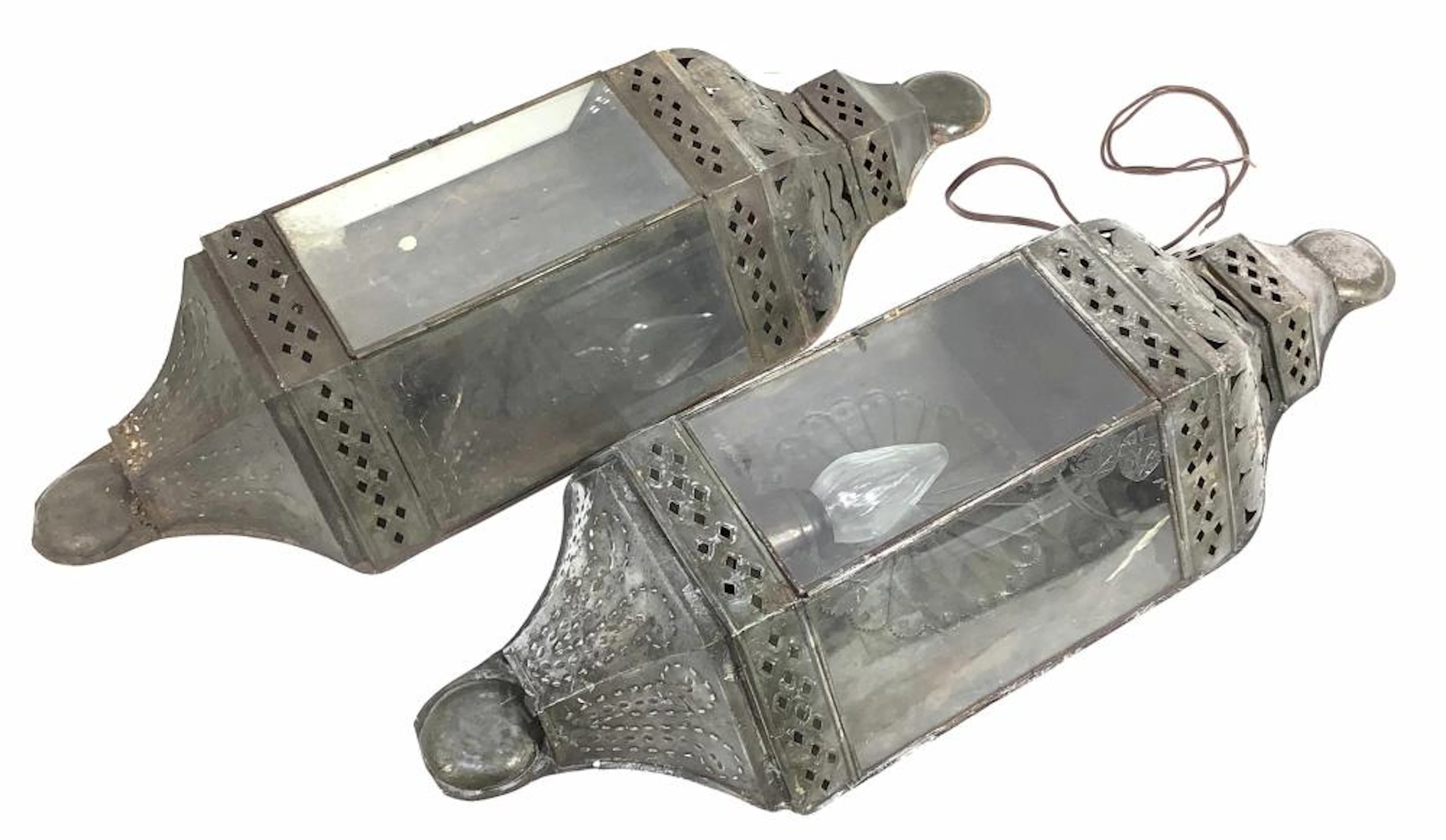 (2) Vintage Moroccan Style Pierced Brass Sconces