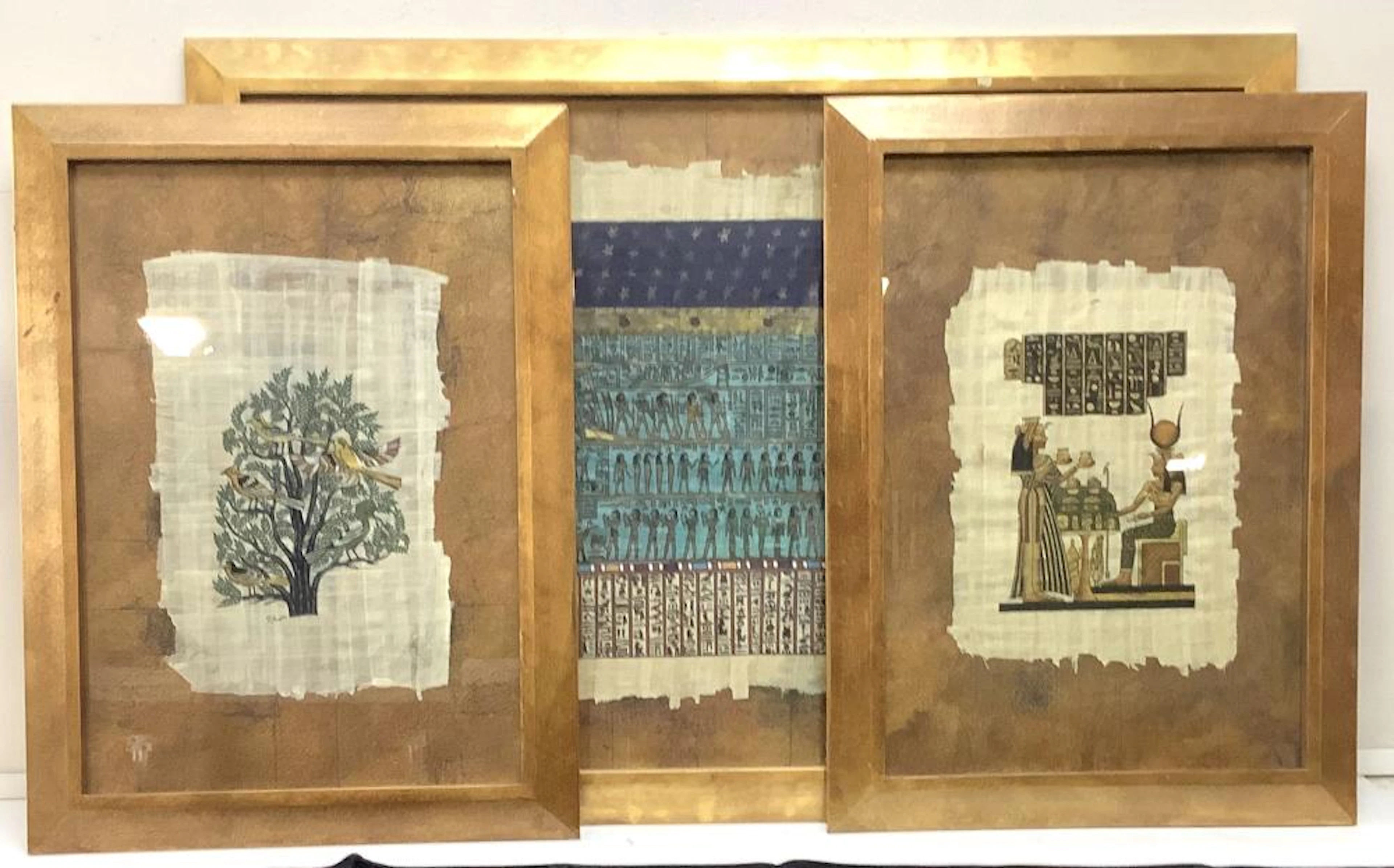 (3pc ) Vintage Egyptian Art On Papyrus