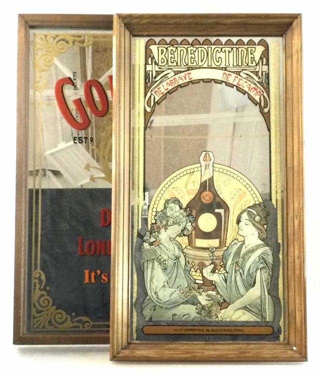 Vintage Mirrored Bar Signs, Benedictine
