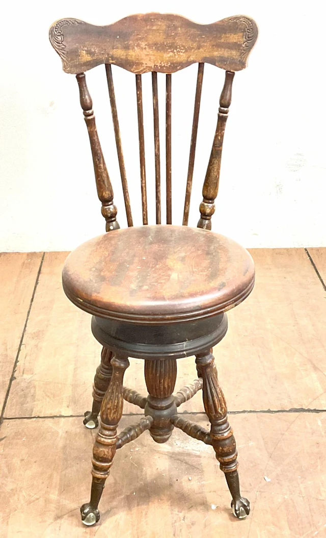 Antique High Back Organ Stool w/ Ball & Claw Feet