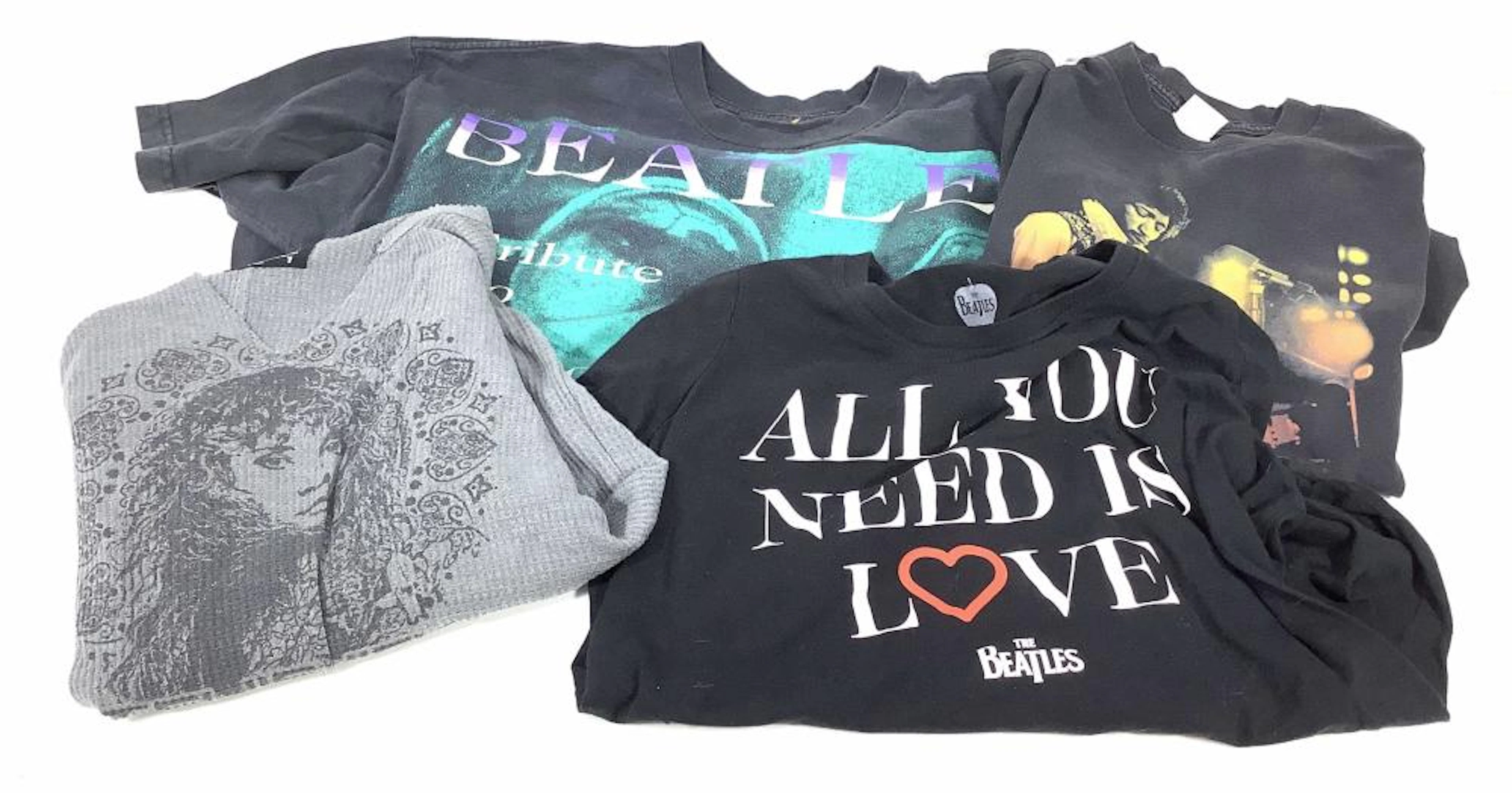 (4pc) T-Shirts, Beatles, Jimi Hendrix, Stevie