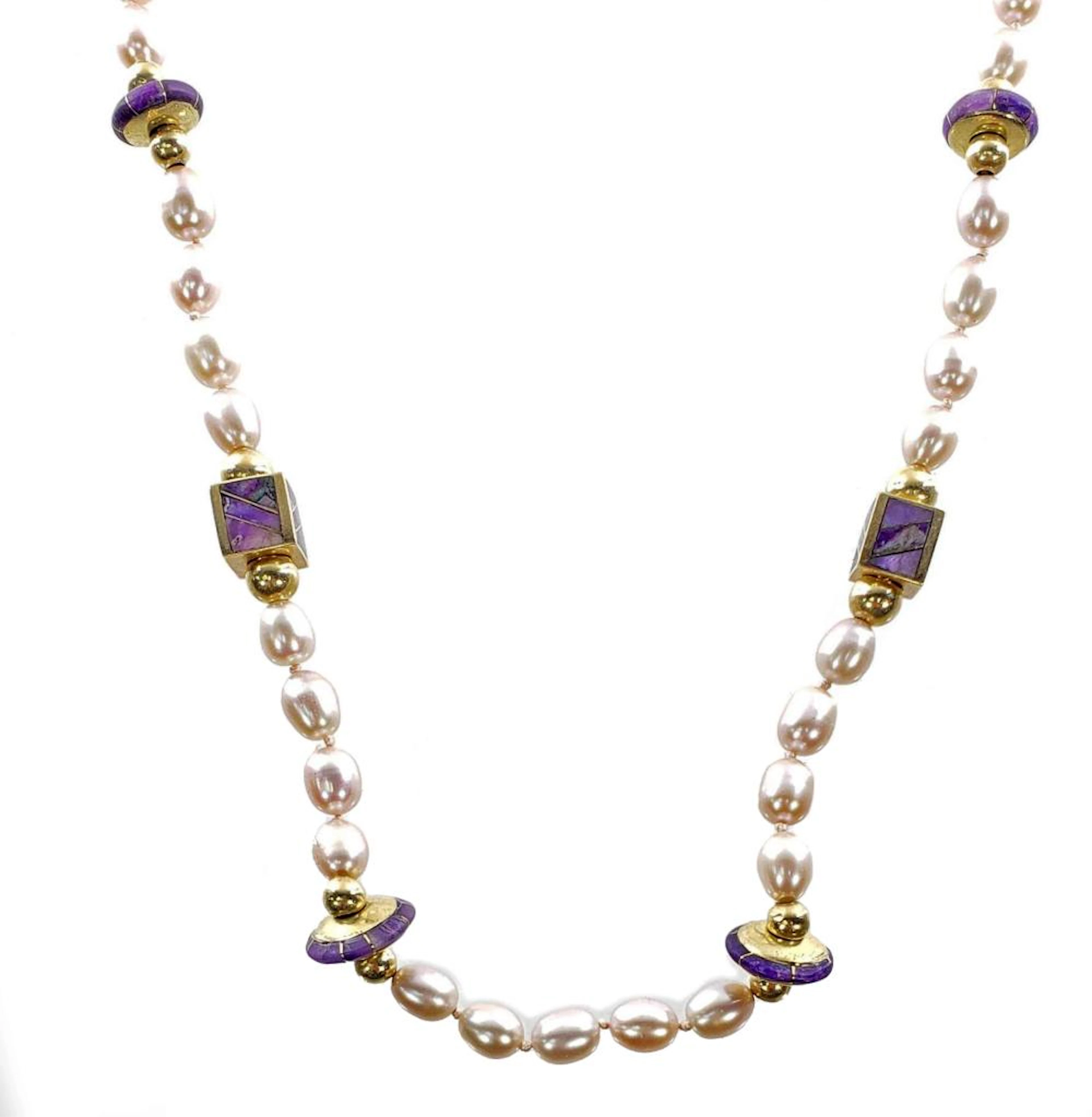 14K Gold, Pearl & Sugilite Necklace