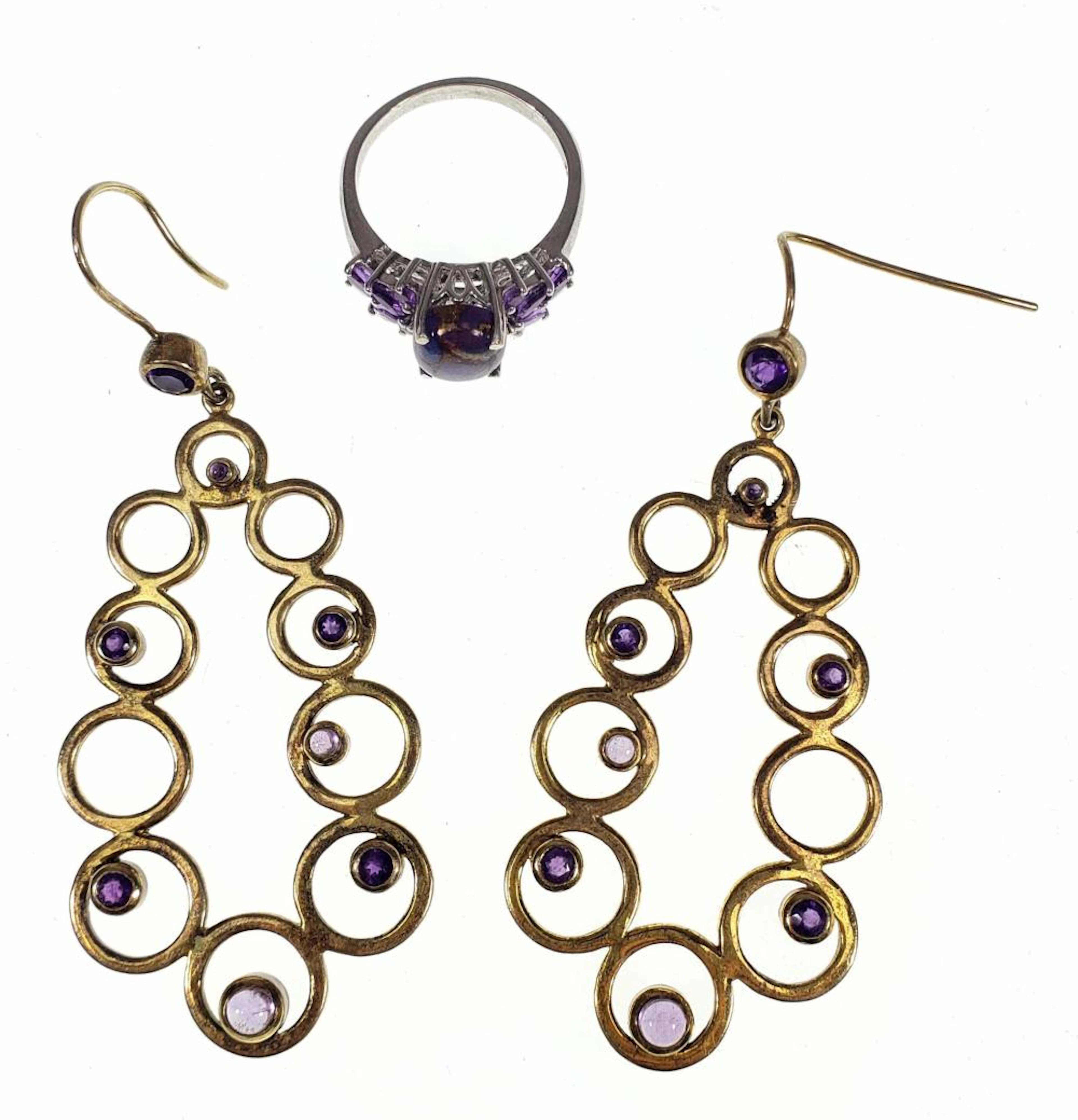 Sterling Sugilite, Amethyst Ring & Earrings