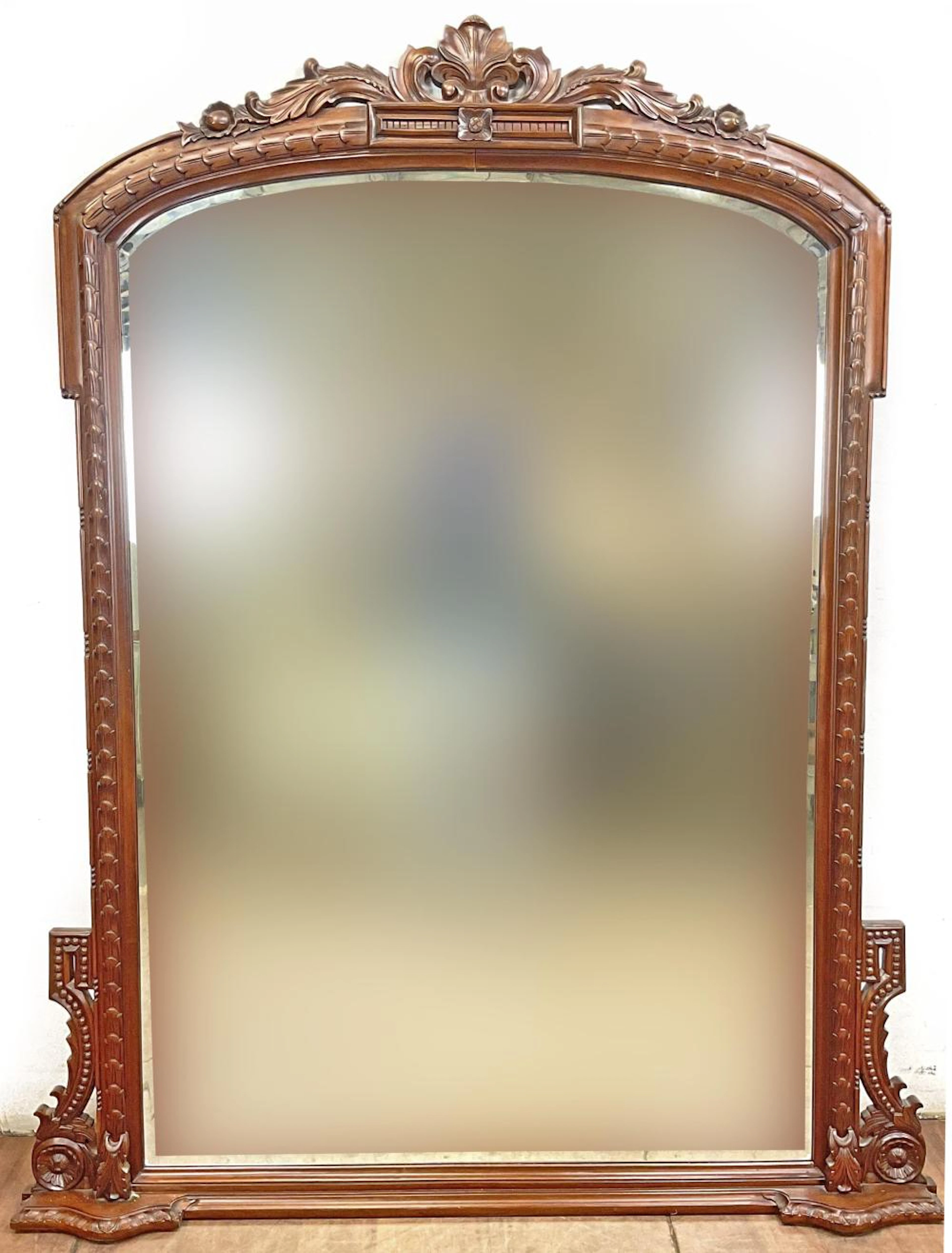 Large Victorian Style Carved Wood Fireplace Mirror