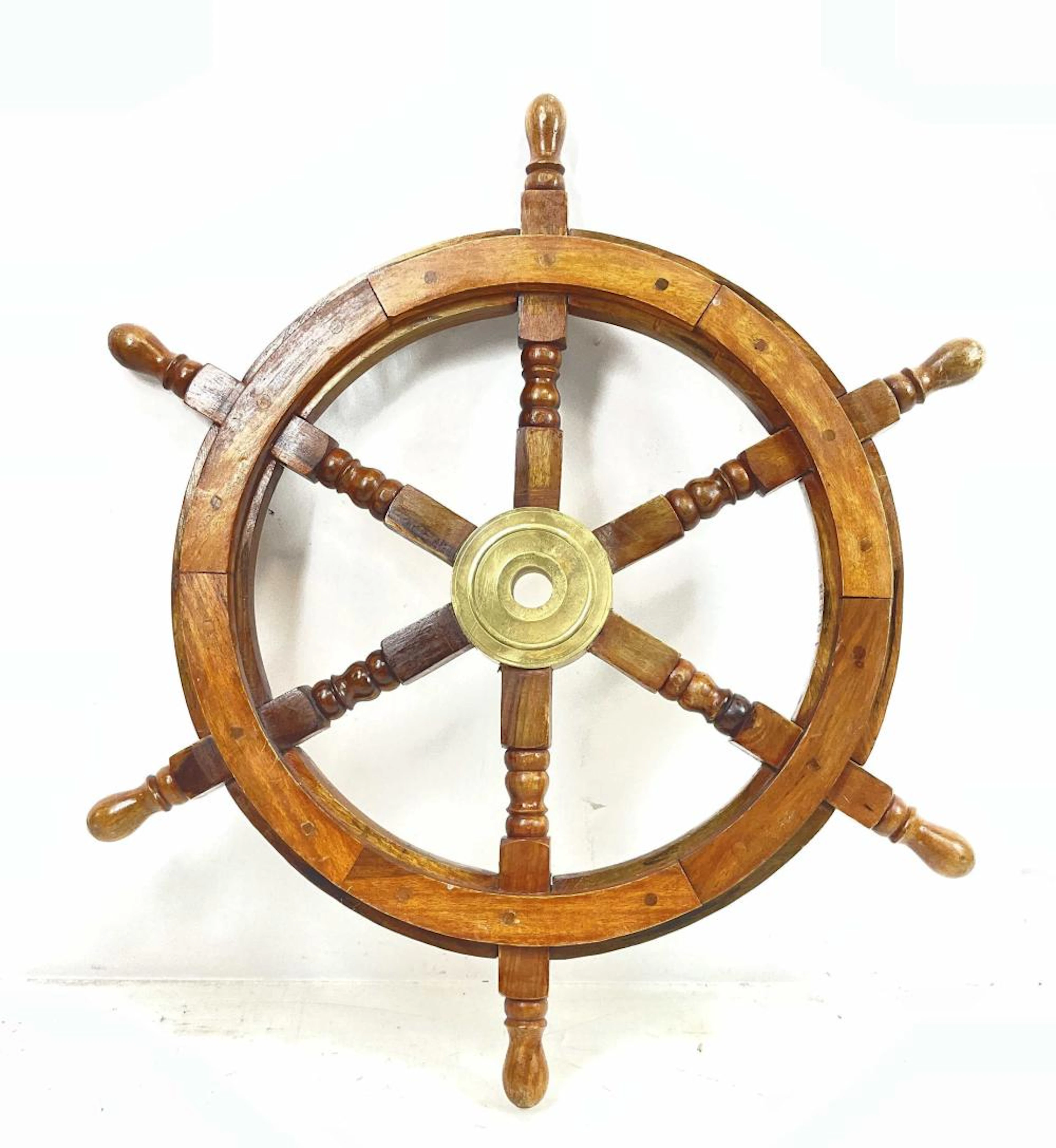 Antique Wood & Brass Ship's Wheel / Helm