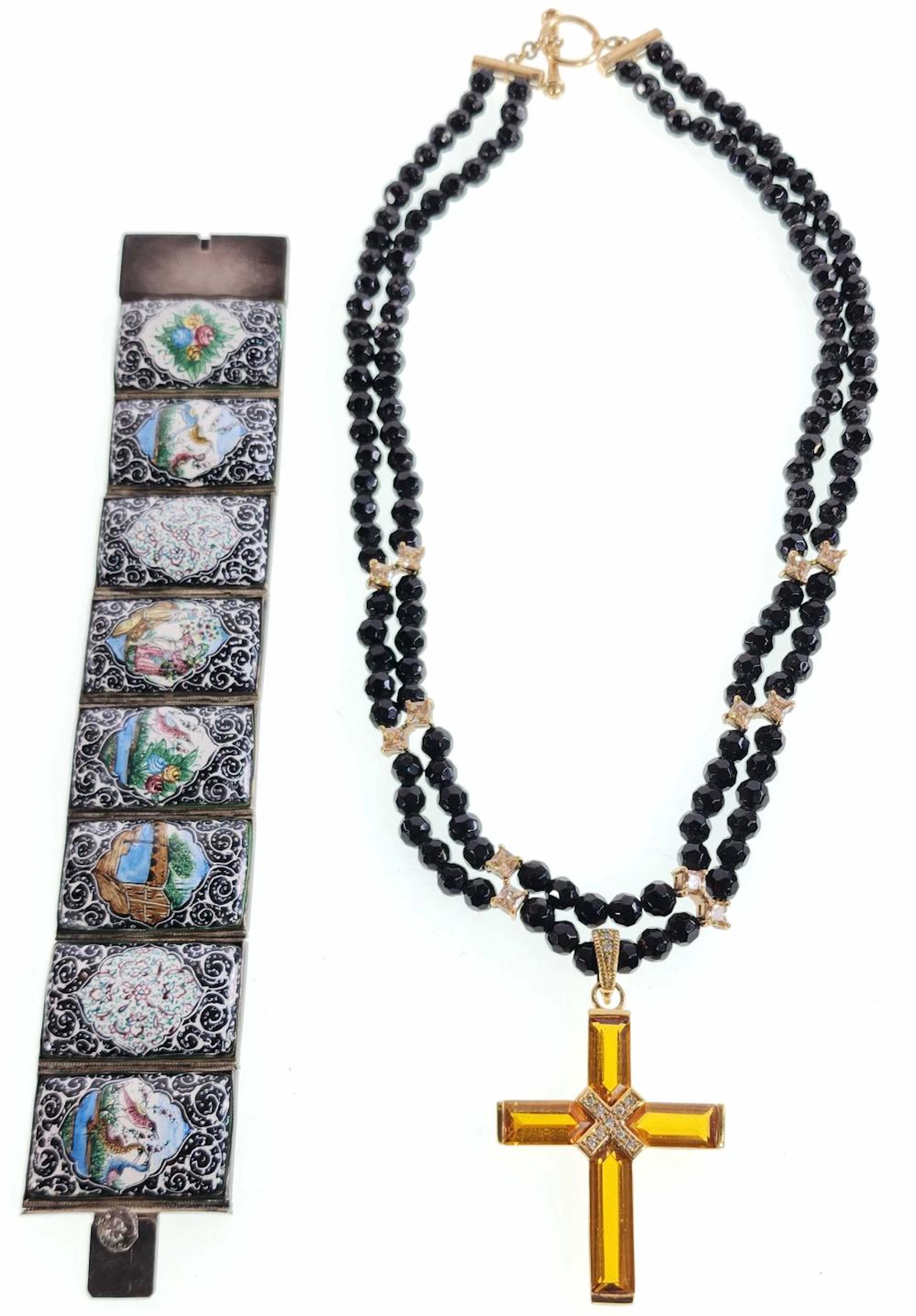 Sterling Silver & Onyx Necklace & Nickel Plate Bracelet