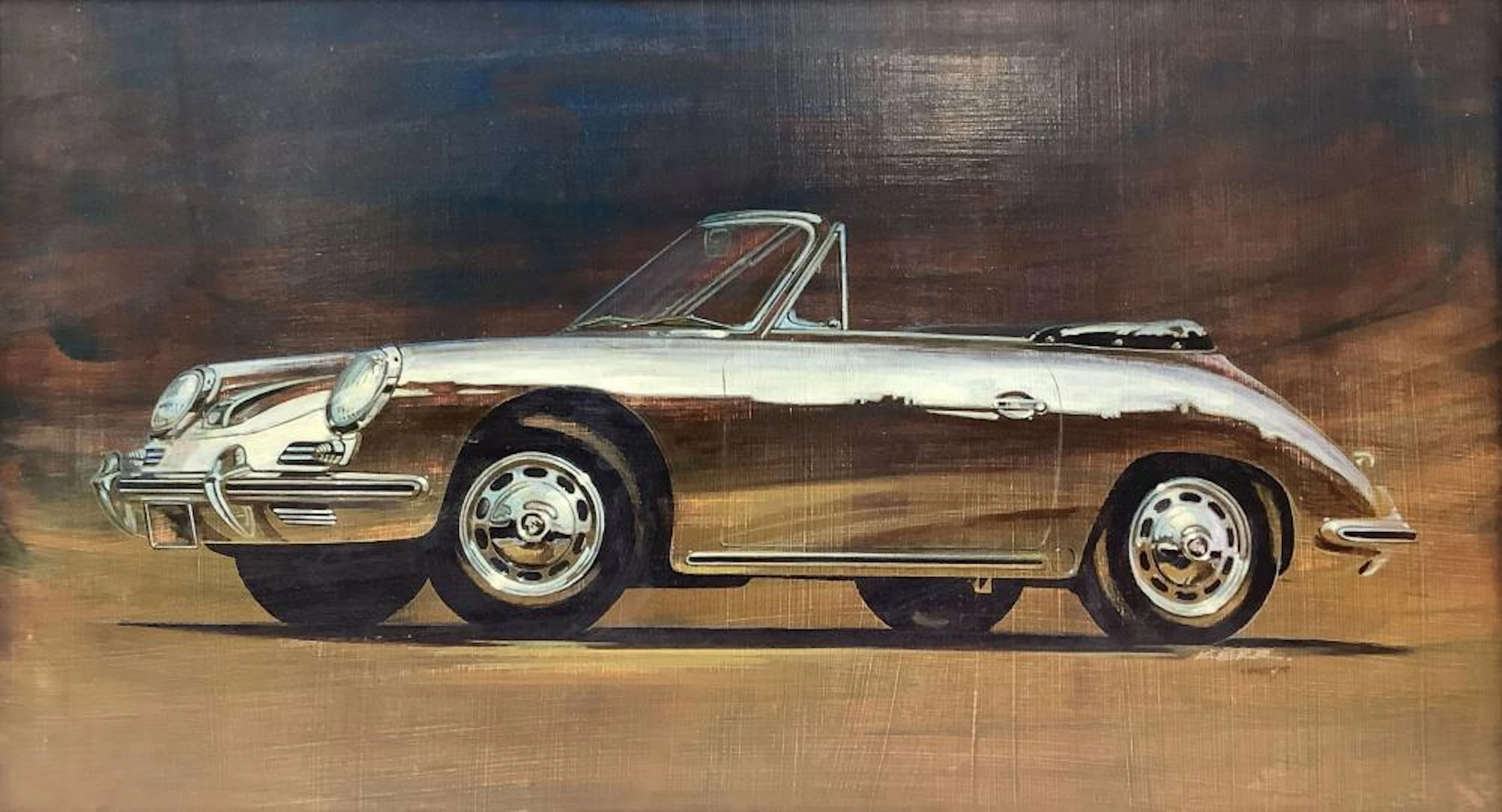 Kerr Signed Oil On Masonite Painting, Porsche 356