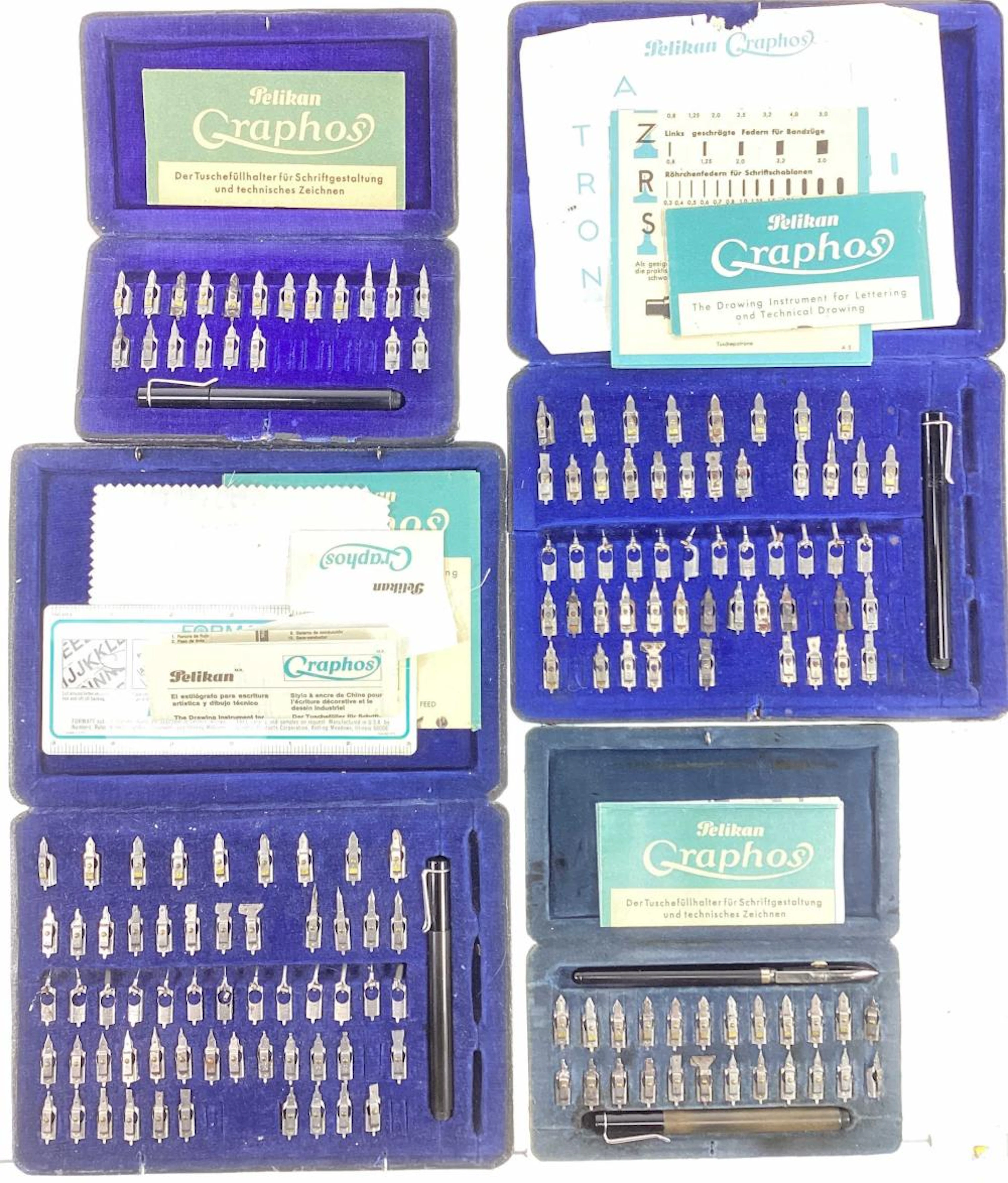(4) Vintage Pelikan Graphos Drawing Kits