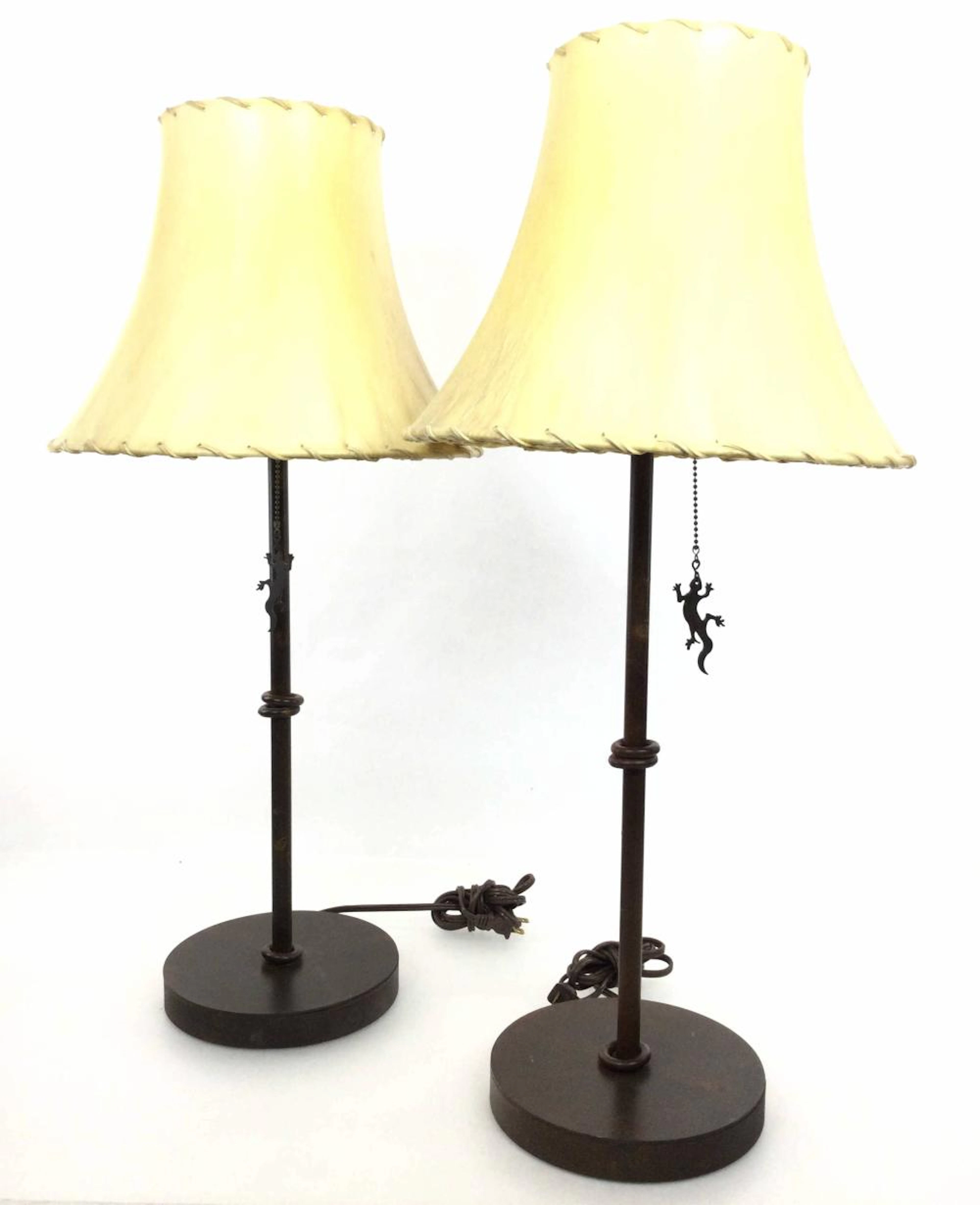 Pair Southwestern Iron Lamps w/ Rawhide Shade