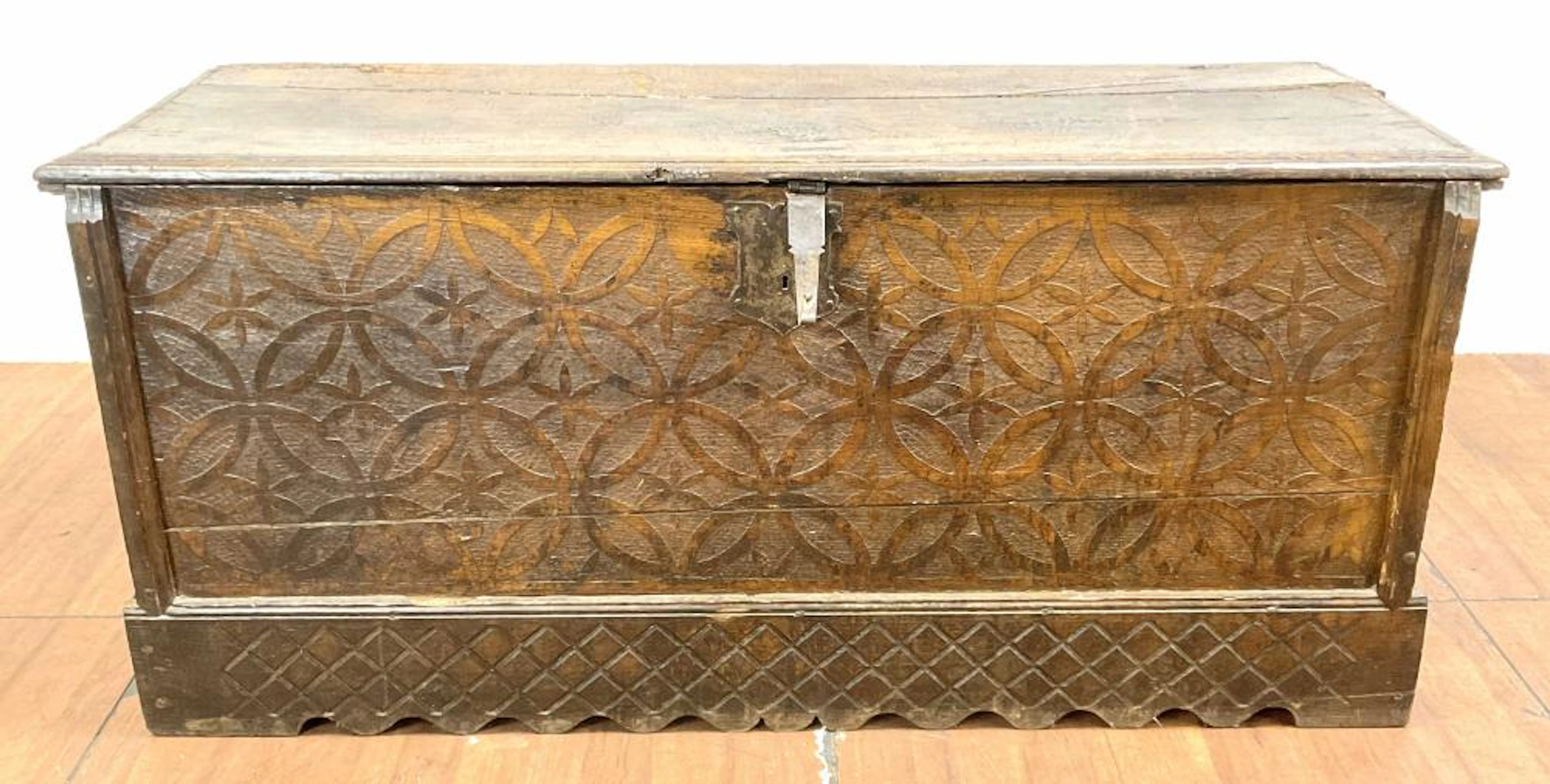 Antique 17th C. Carved Wood Spanish Blanket Chest