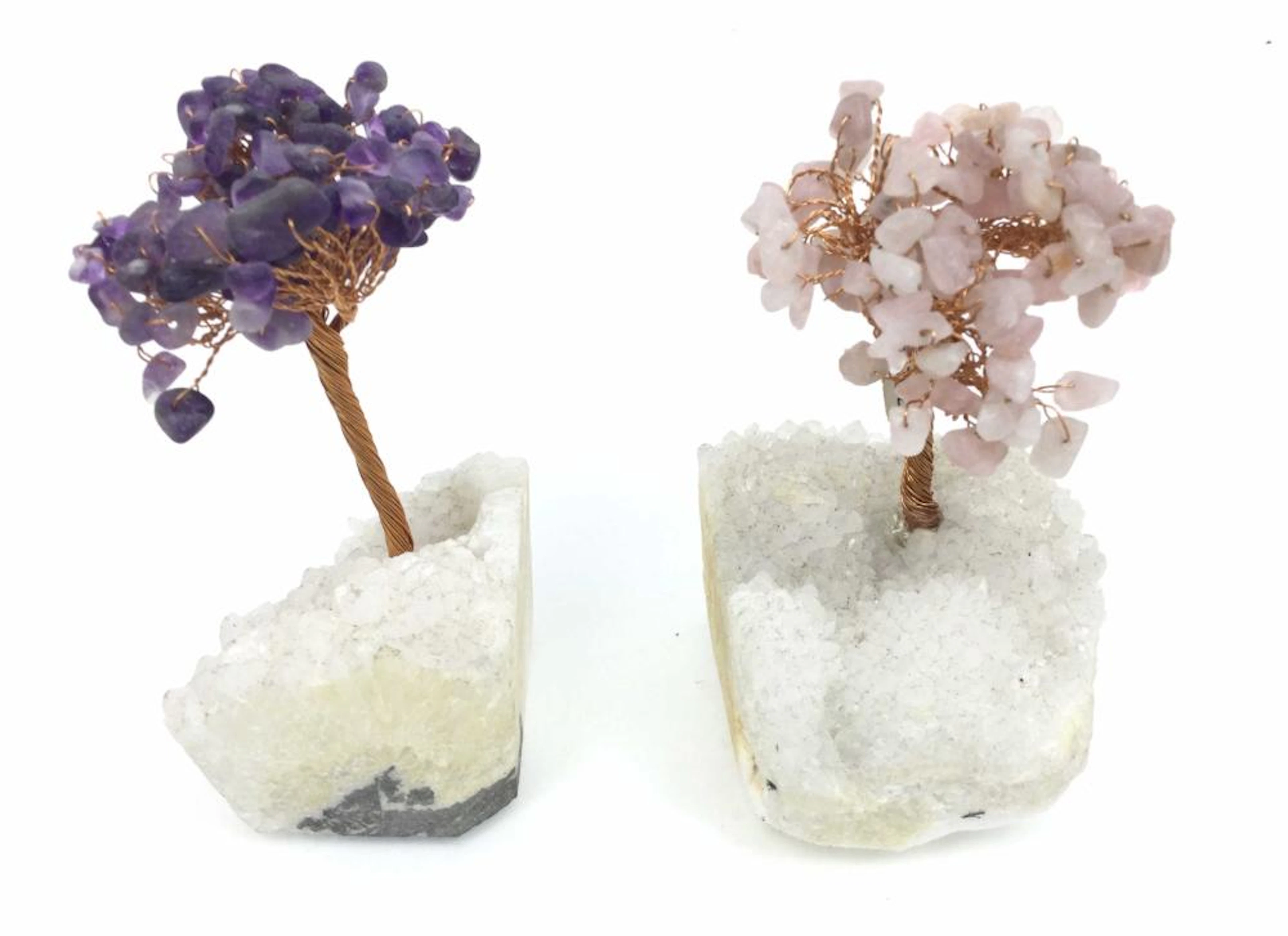 (2) Kalifano Amethyst & Rose Quartz Trees