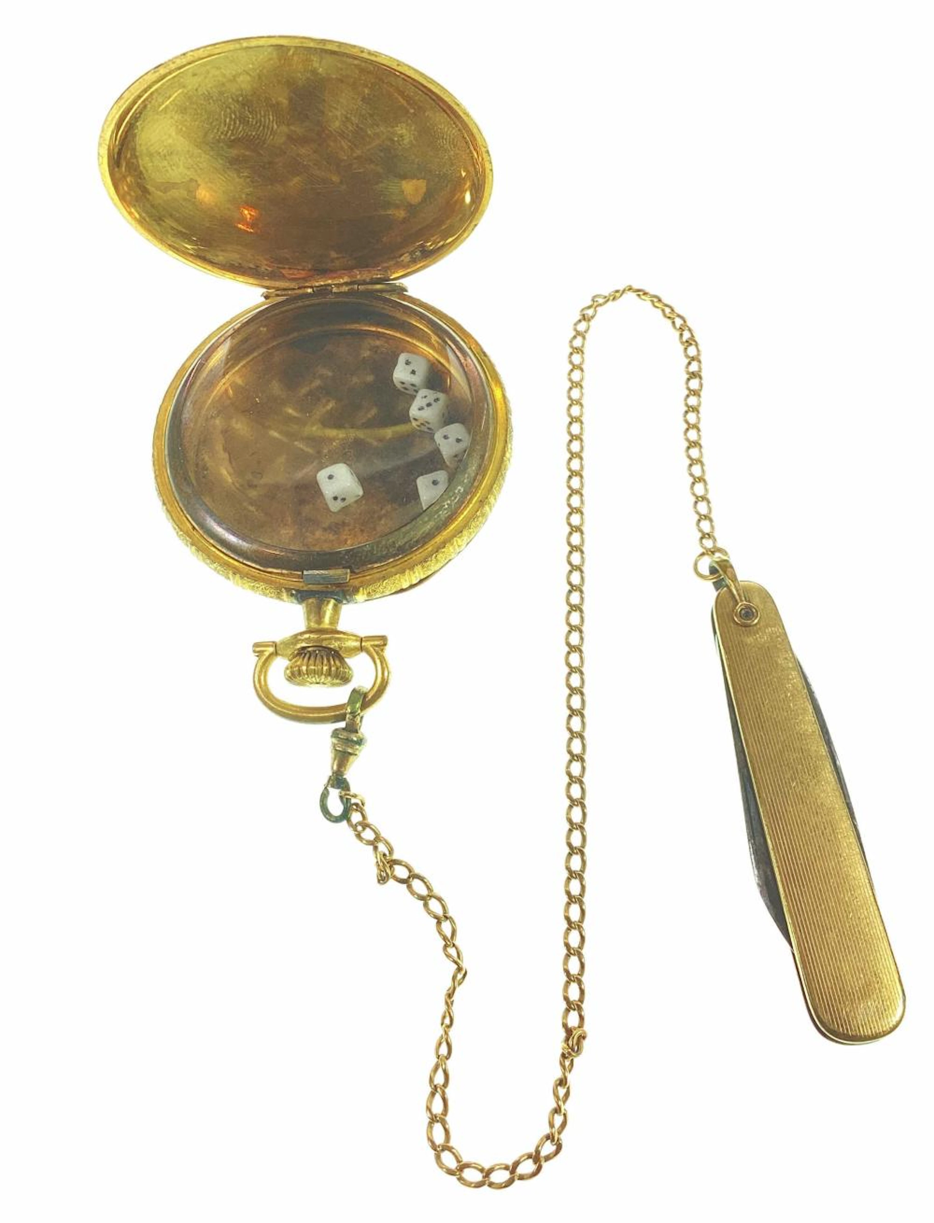 Antique Kenosha Gold Filed Pocket Watch Dice Game