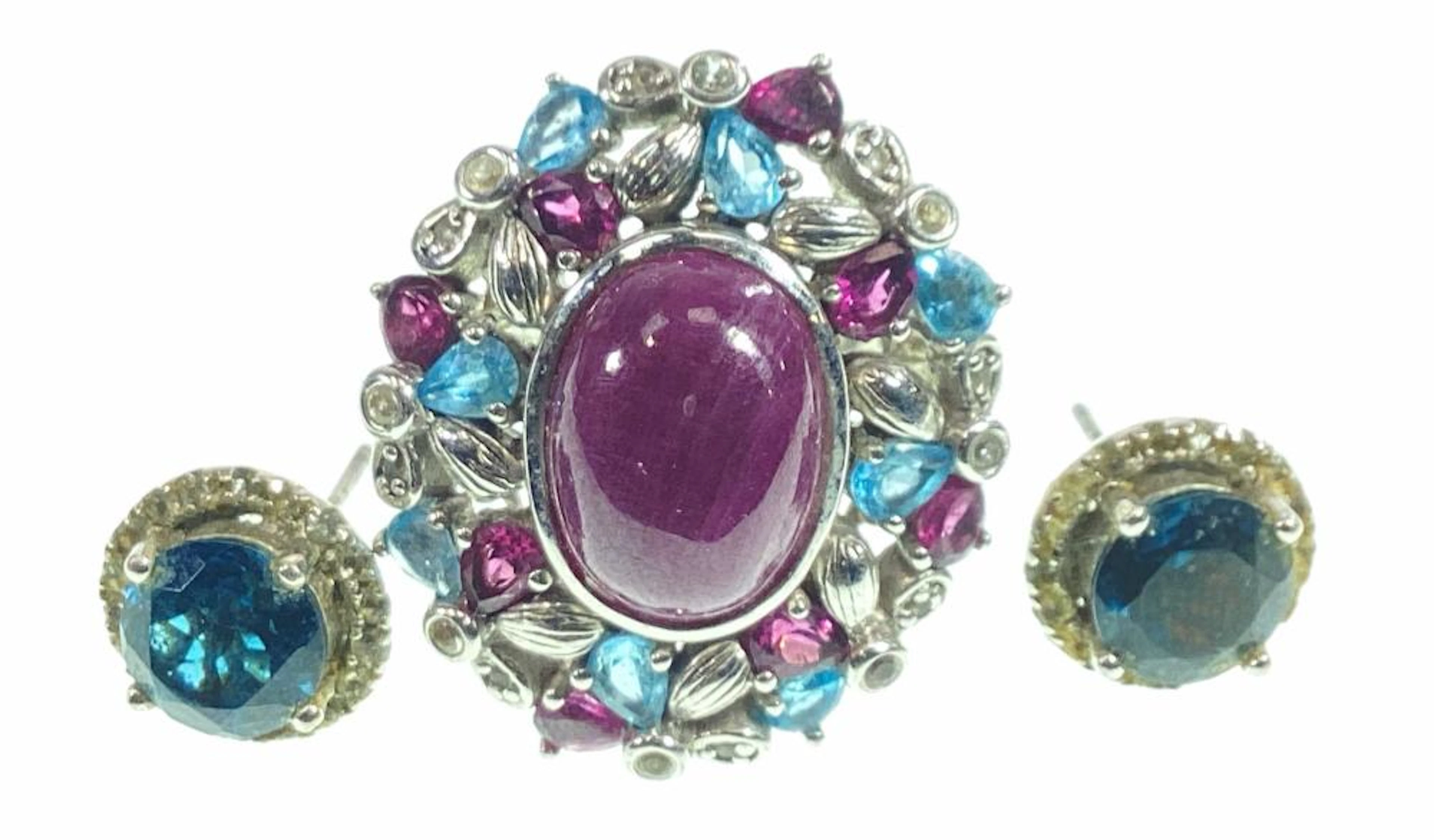 Sterling Silver, Blue, White, Sugilite Topaz Ring