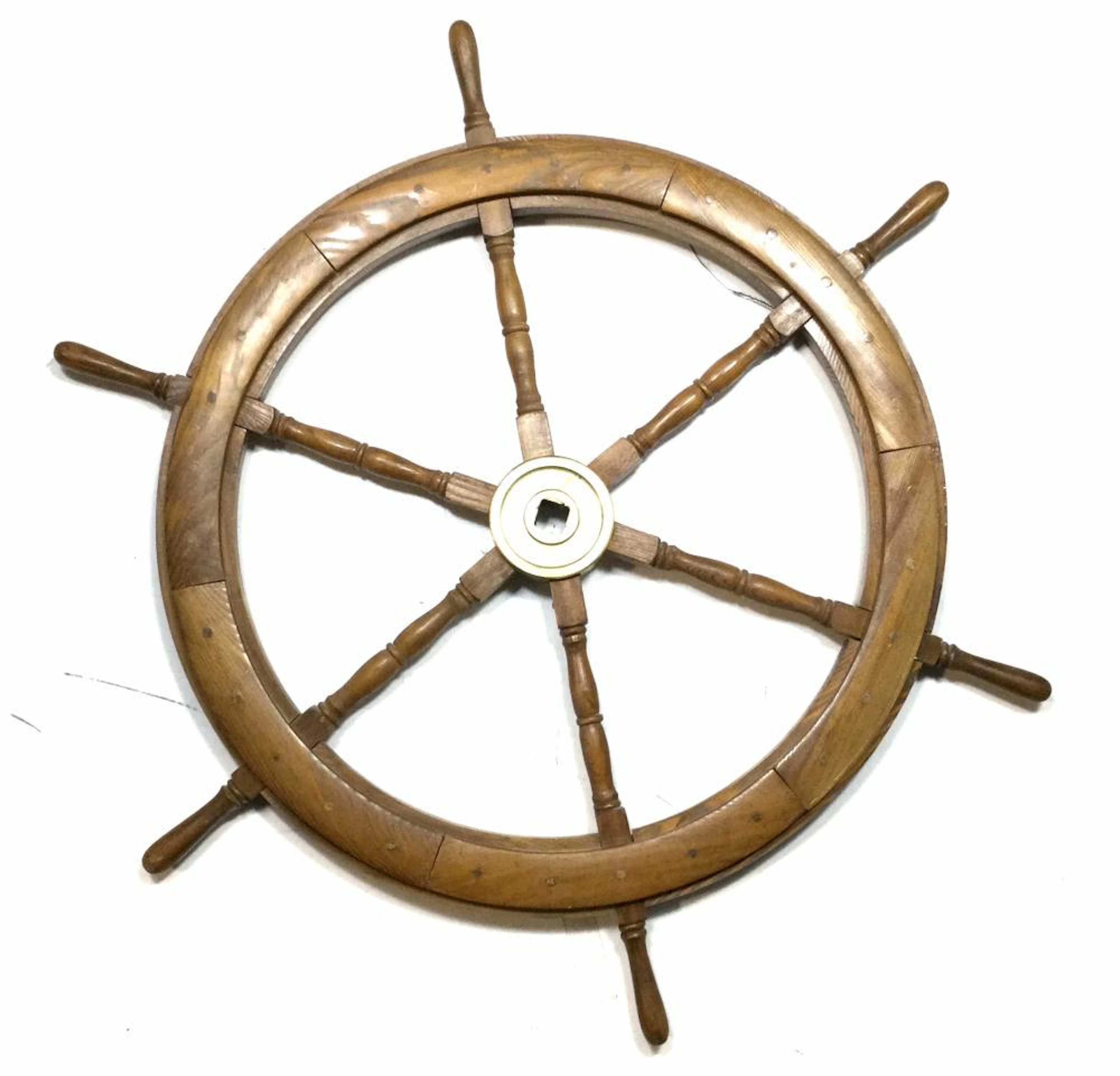 Vintage Wood & Brass Ships Helm