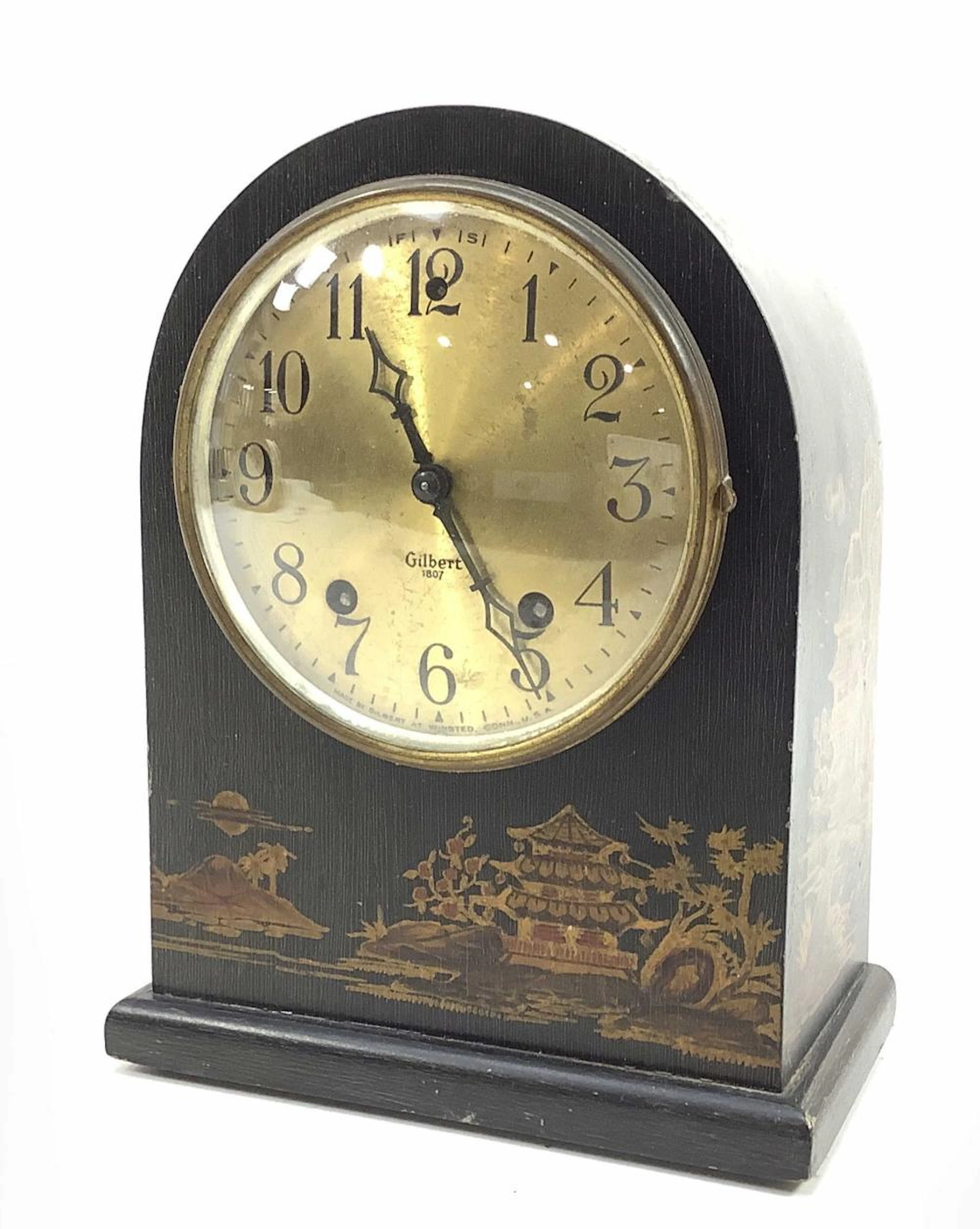 Vintage Asian Decorated Gilbert Wind Up Clock