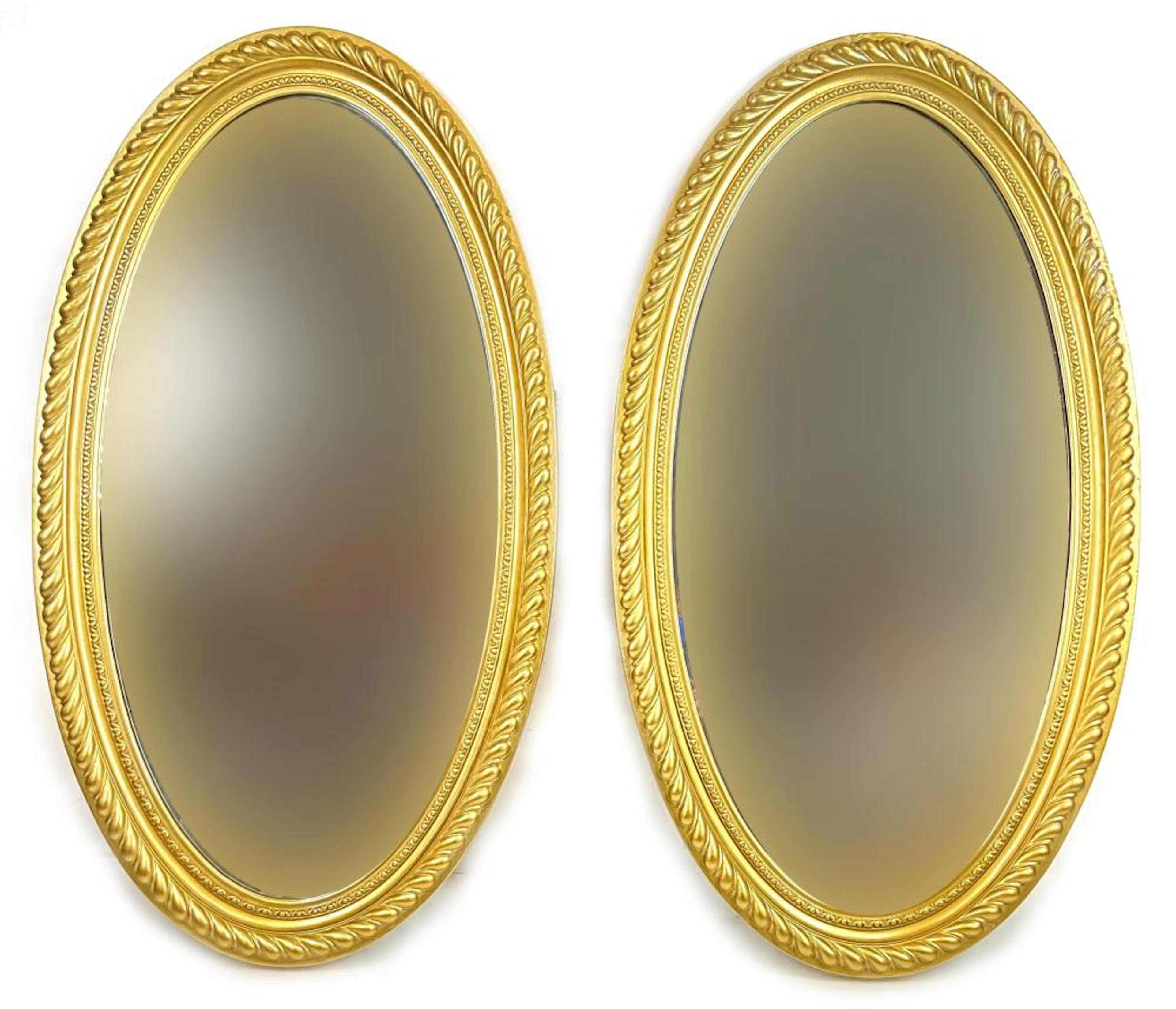 Pair Traditional Gold Gilt Style Oval Wall Mirrors