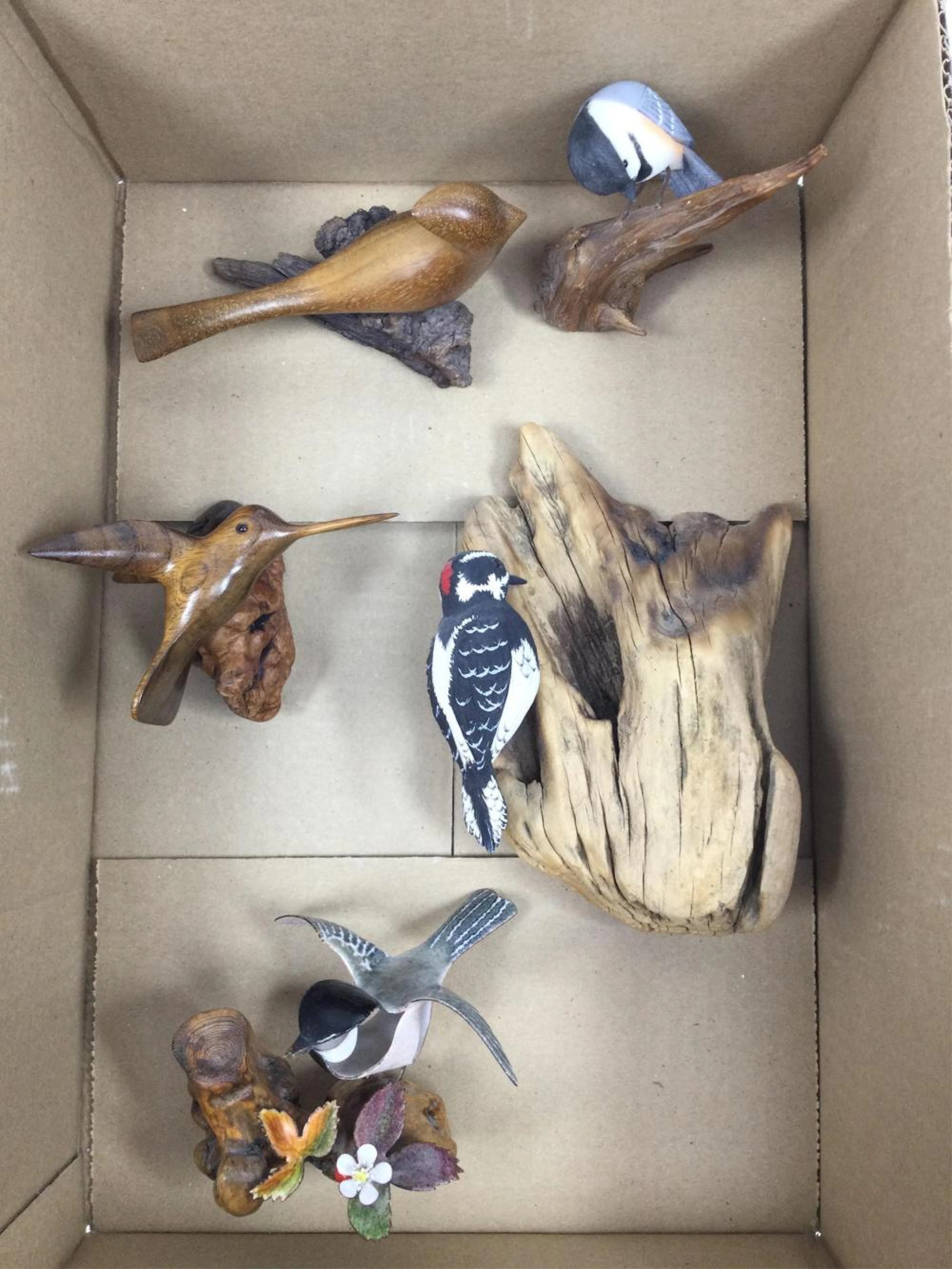 (5pc) Carved Wood Bird Figurines