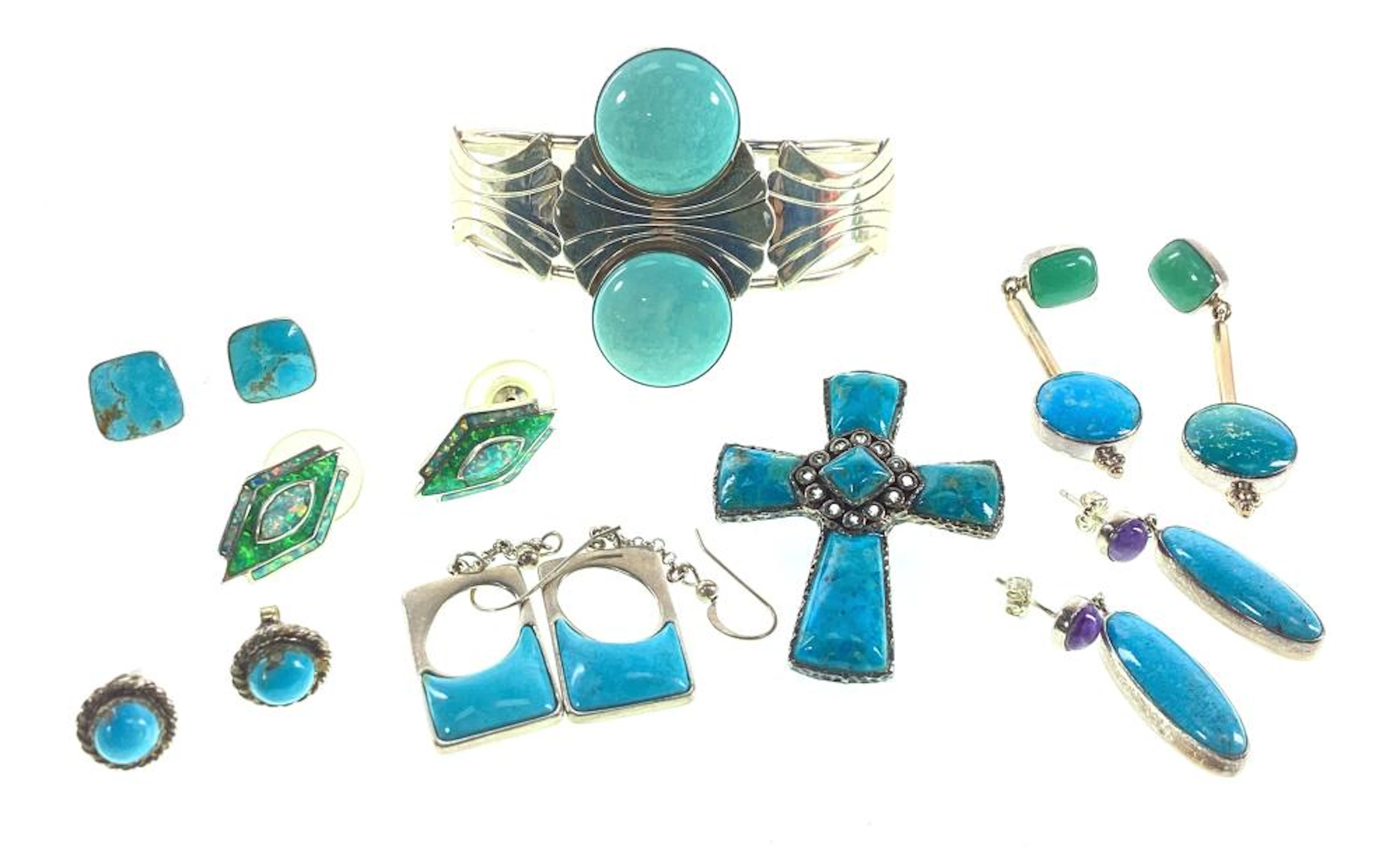 Sterling Silver Turquoise & Howlite Earrings, Pendant