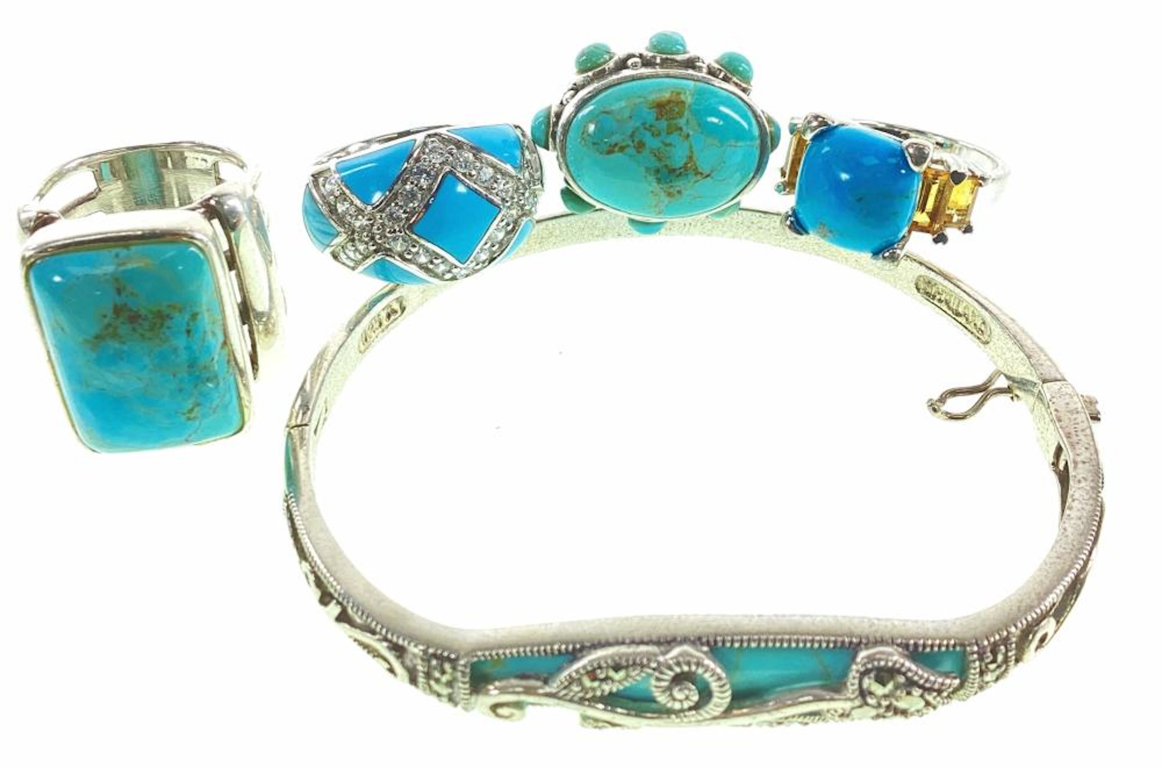 Sterling Silver, Turquoise Howlite, CZ Rings & Bracelet