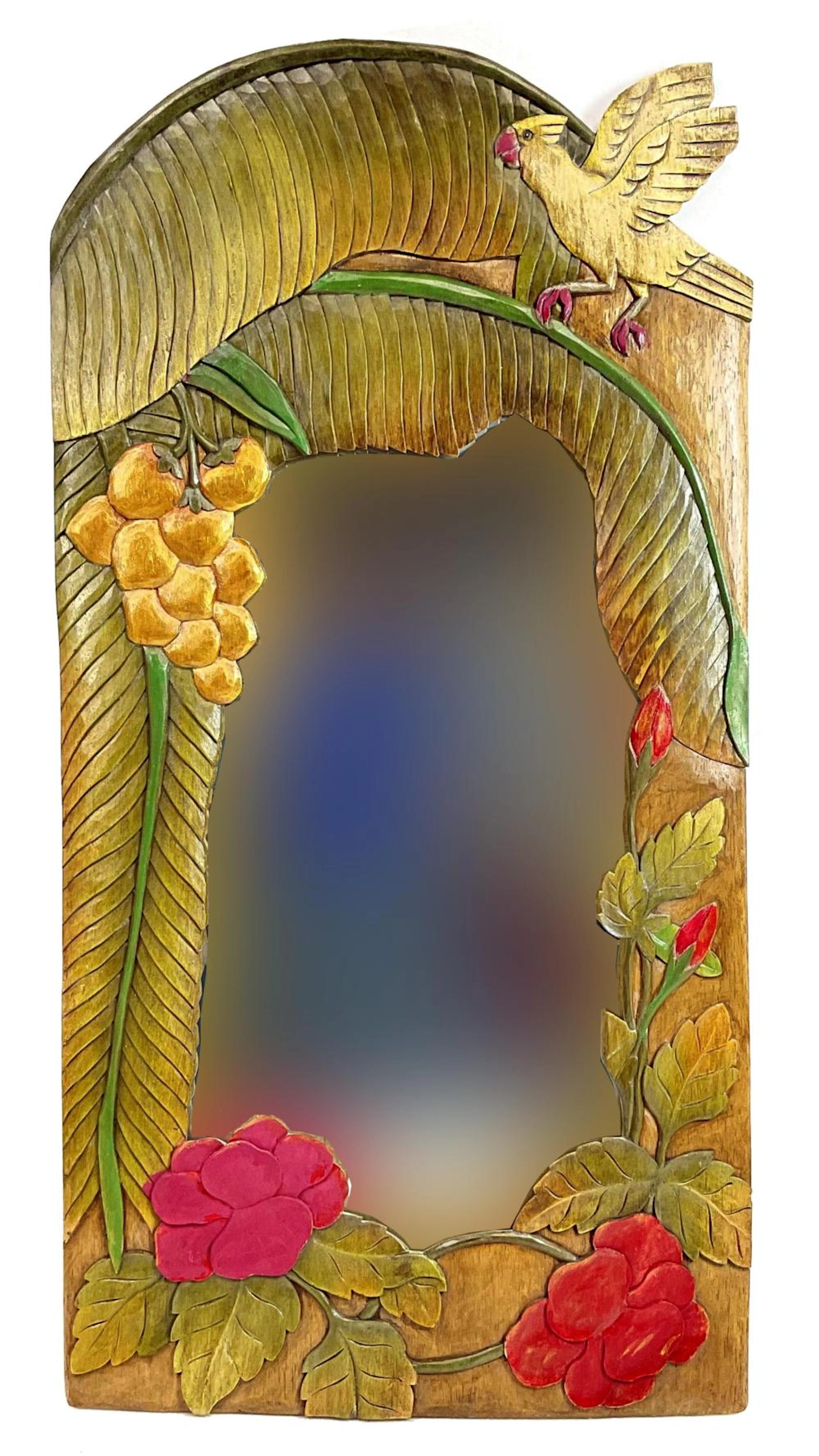 37in Carved & Hand Painted Tropical Wall Mirror
