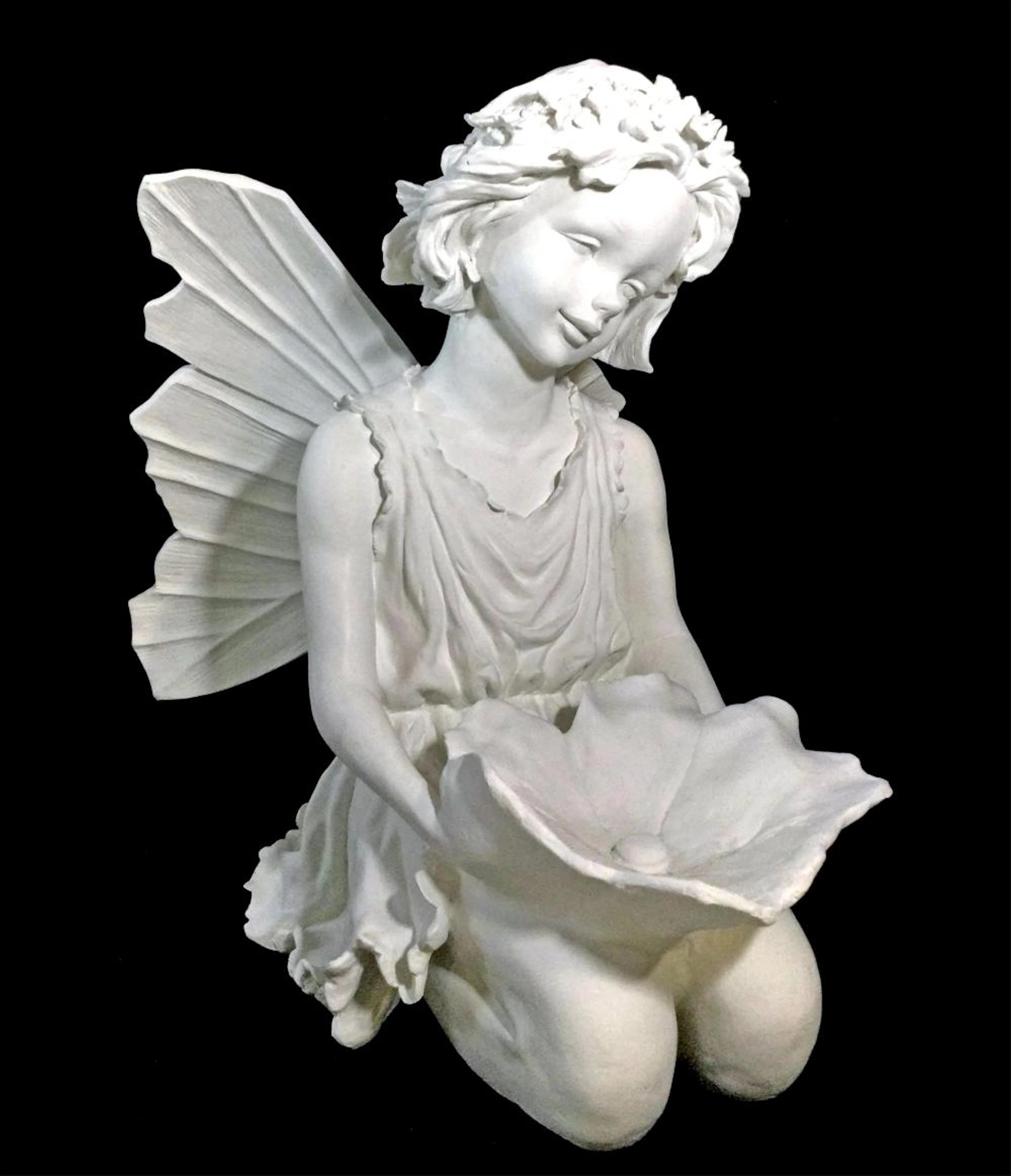 White Plaster Cast Fairy Figural Sculpture