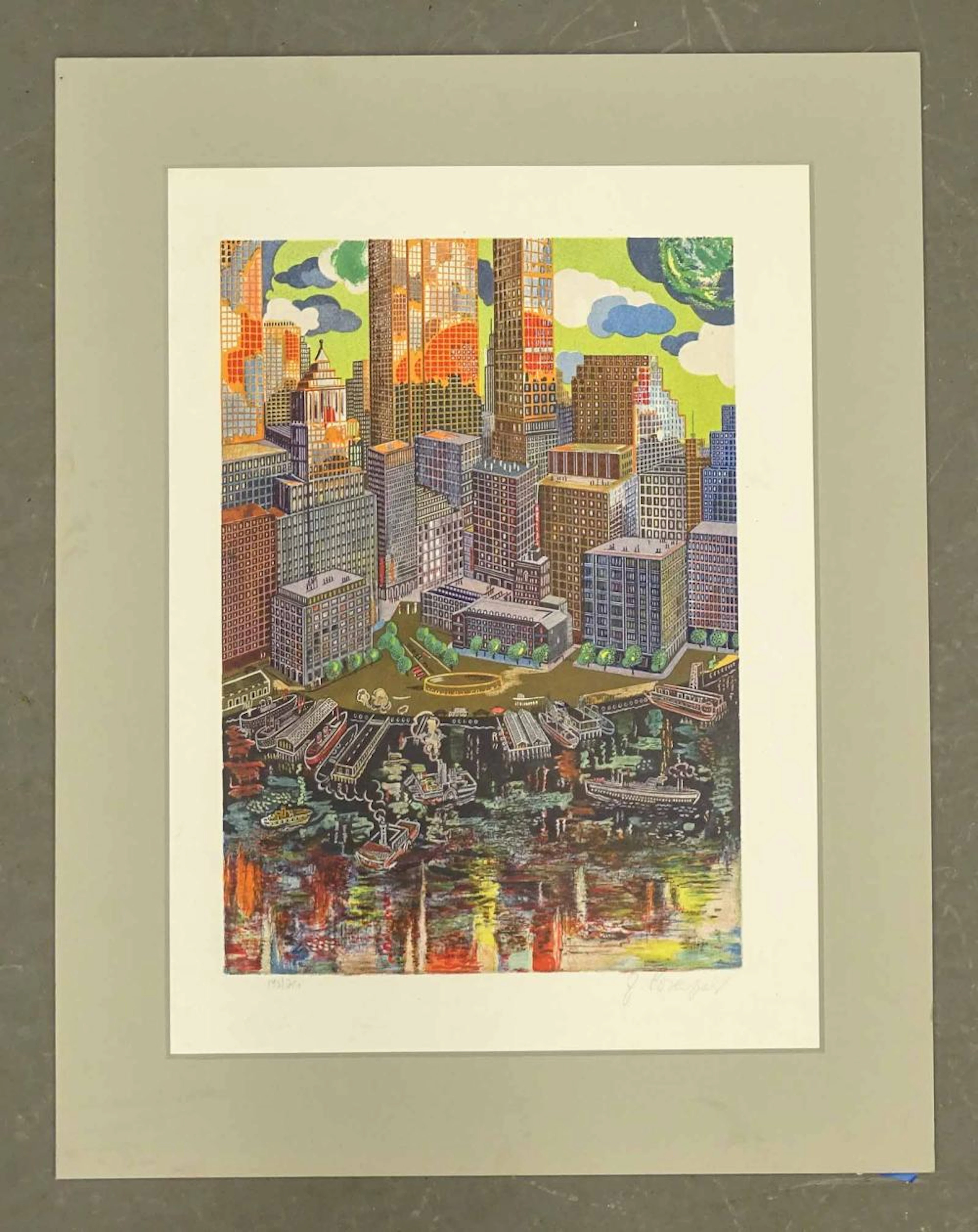 Harbor City View Vintage Print