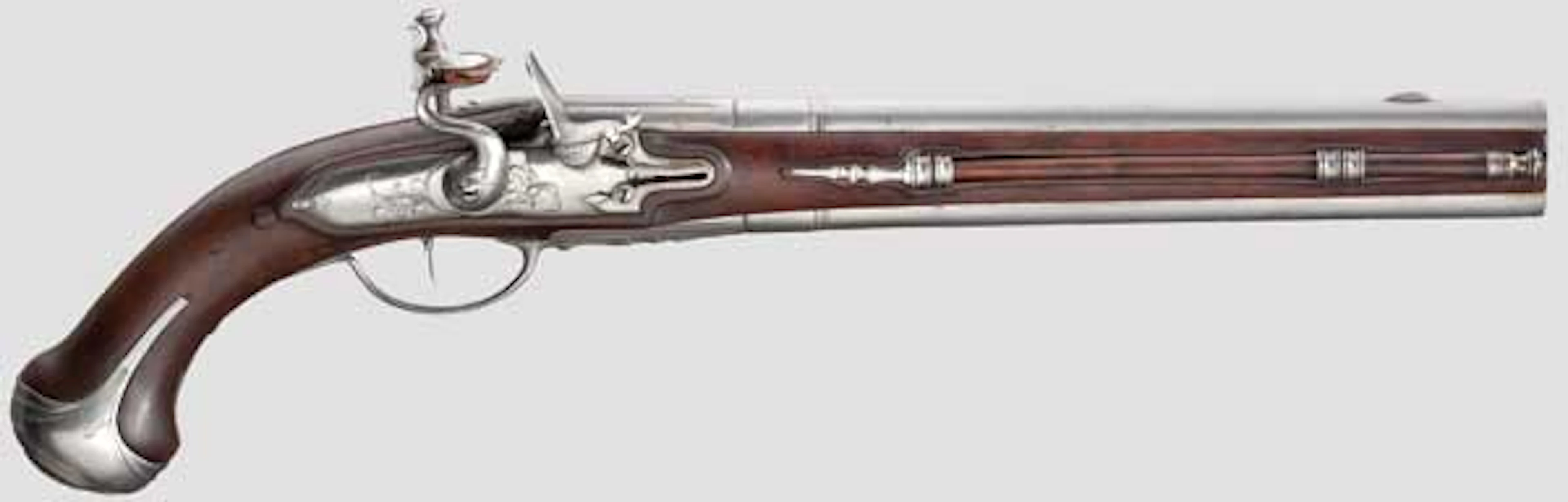 A Dutch over-and-under flintlock pistol