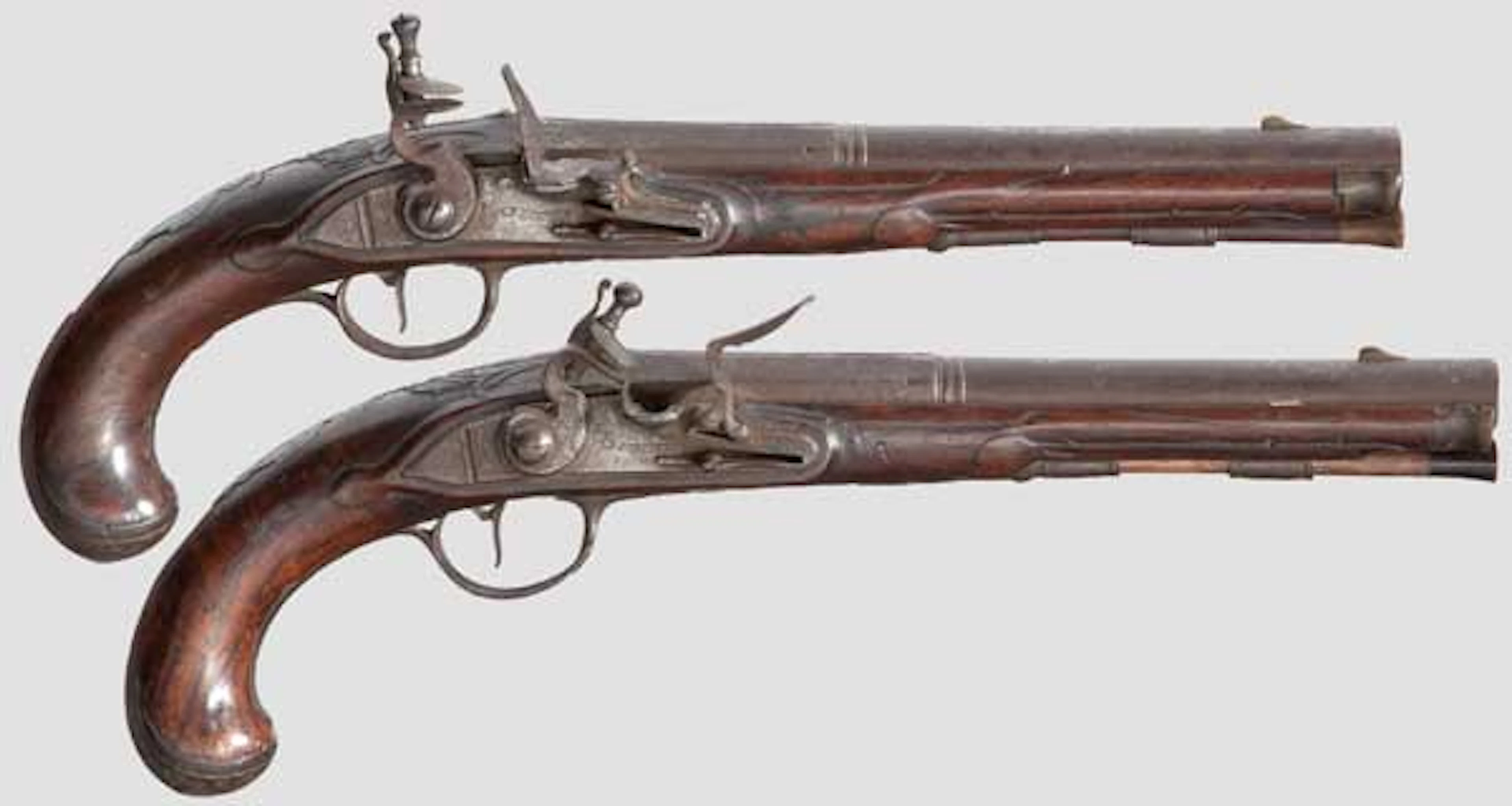 A pair of German flintlock pistols
