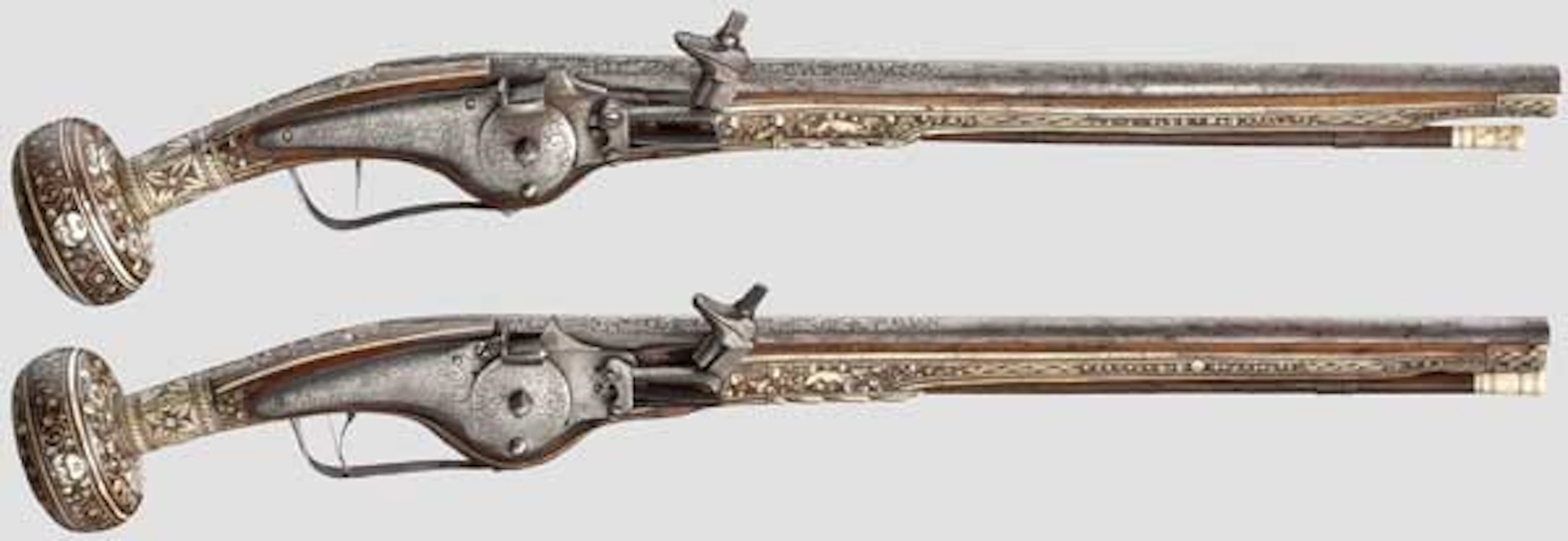 A pair of bone-inlaid wheellock pistols.